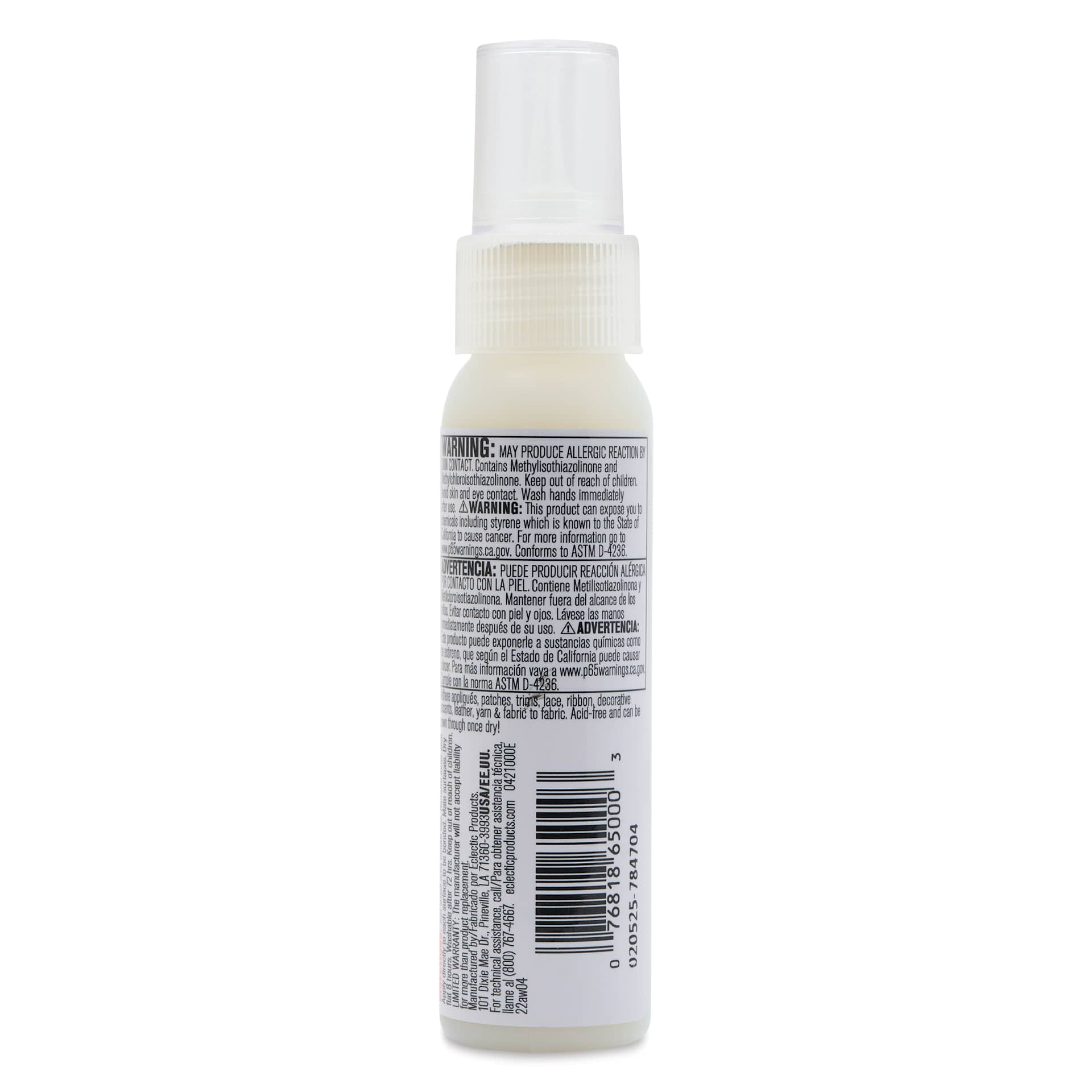 E6000 Fabri-Fuse Premium Fabric Glue, back of bottle