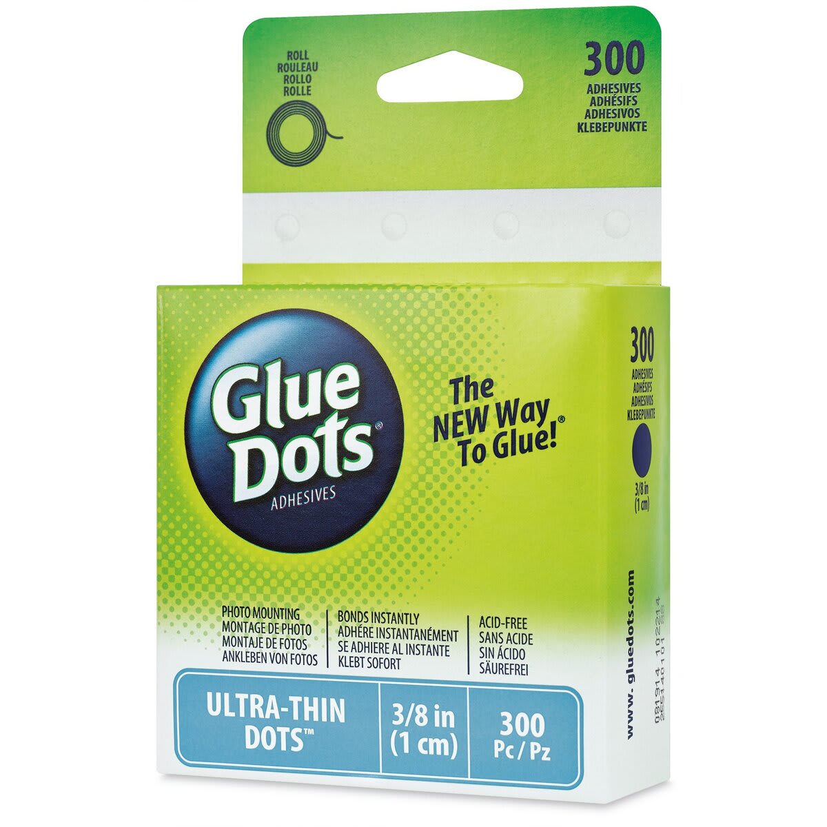 Glue Dots Ultra-Thin Glue Dots - 3/8", Roll of 300 (front of package)