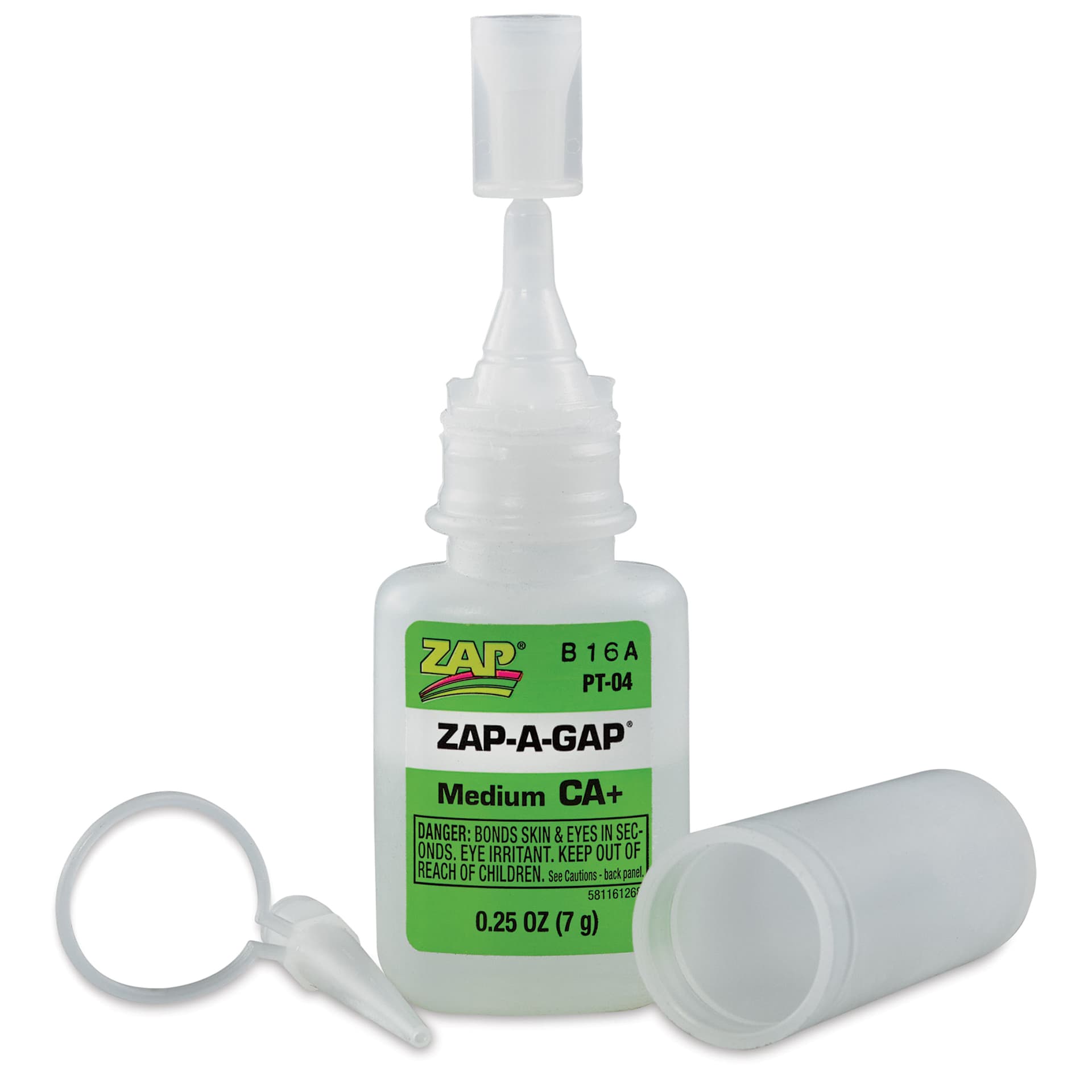 Zap-A-Gap CA+ Adhesive - Medium, 0.25 oz, front of the packaging with cap off