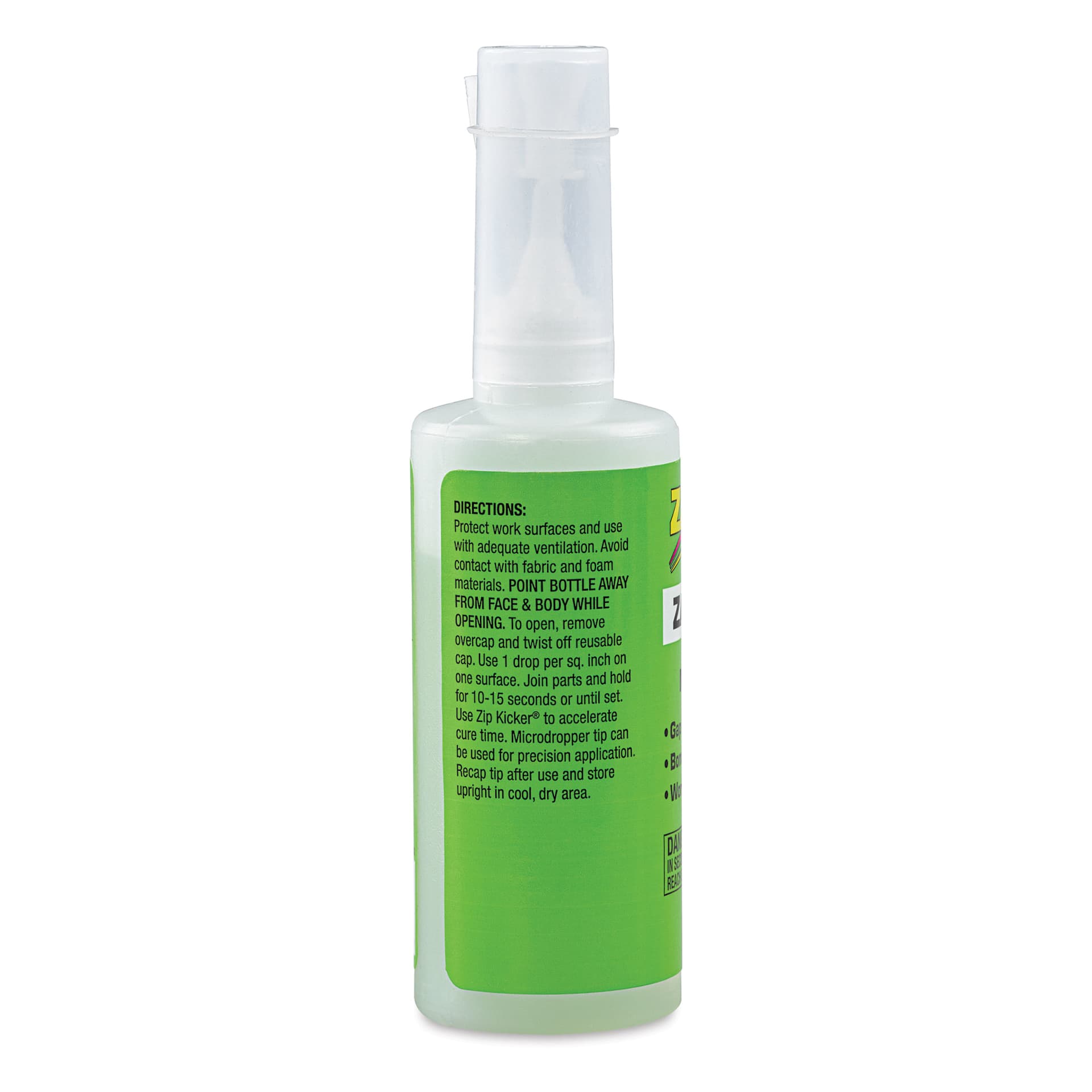 Zap-A-Gap CA+ Adhesive - Medium, 2 oz, side of the packaging showing usage directions