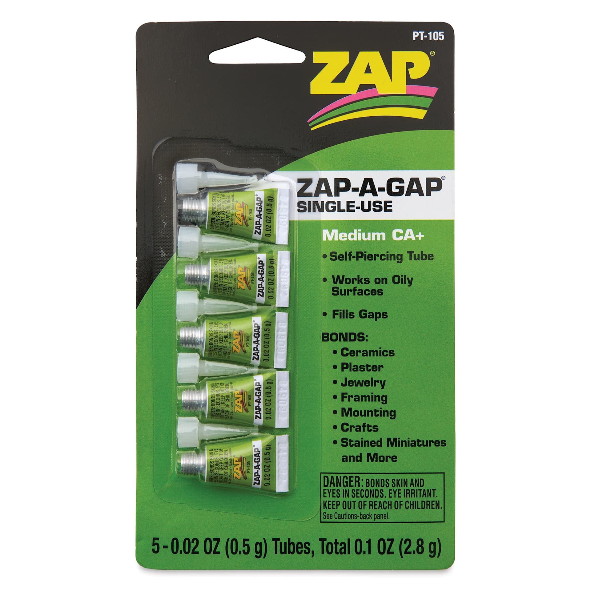 Zap-A-Gap CA+ Adhesive - Single-Use, 0.02 oz, Pkg of 5 - front of packaging