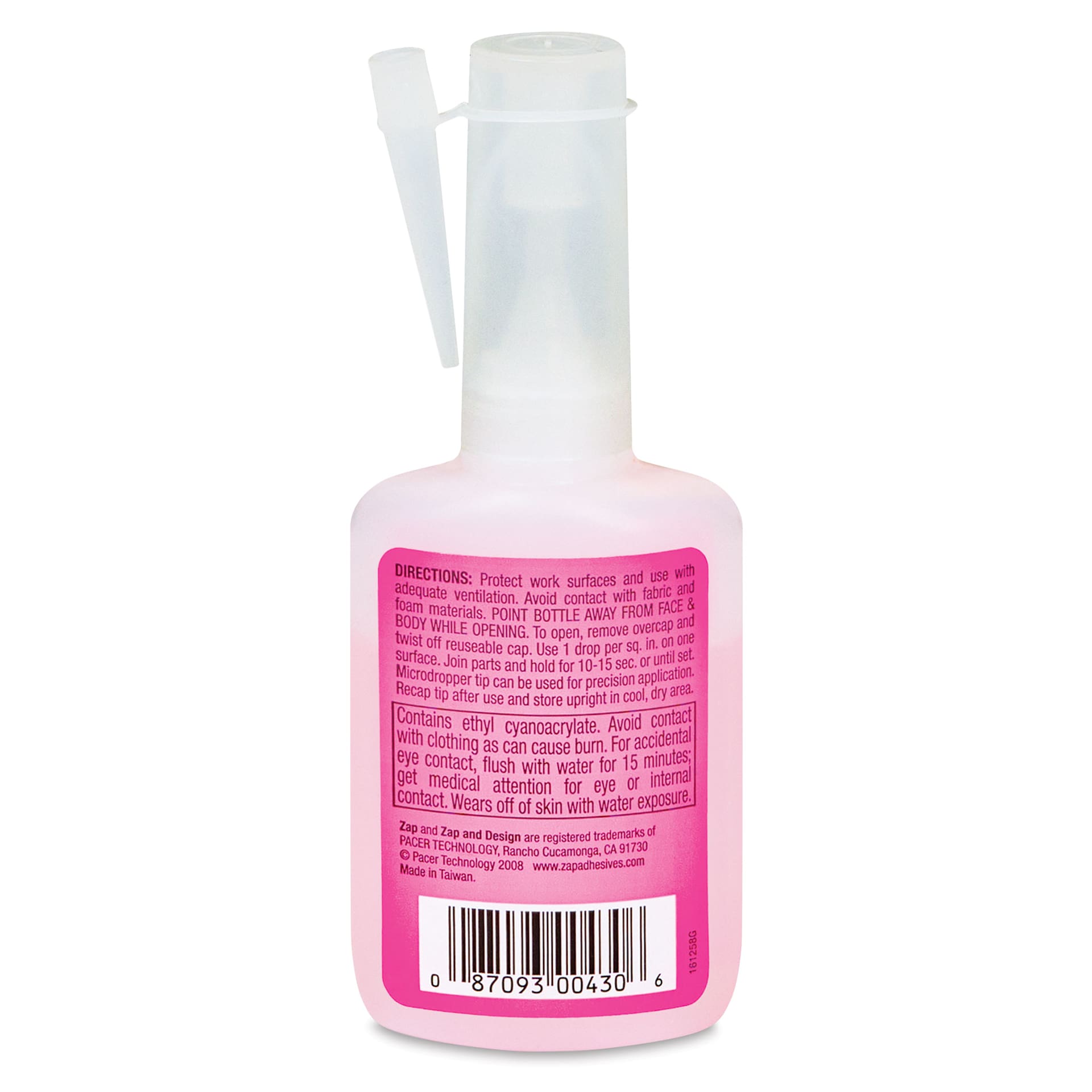 Zap CA Adhesive - Thin, back of the pacakging
