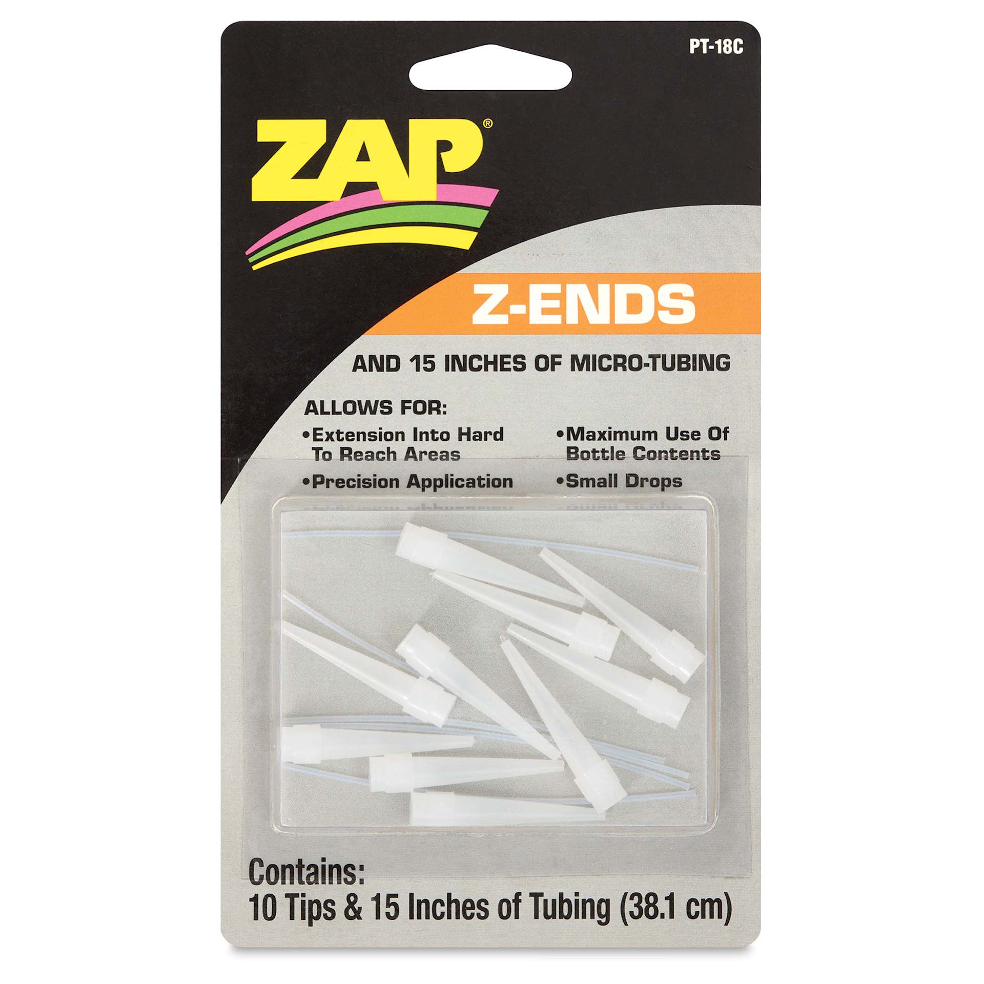 Zap Z-Ends CA Glue Bottle Extender Tips and Micro-Tubing - Pkg of 10, front of the packaging