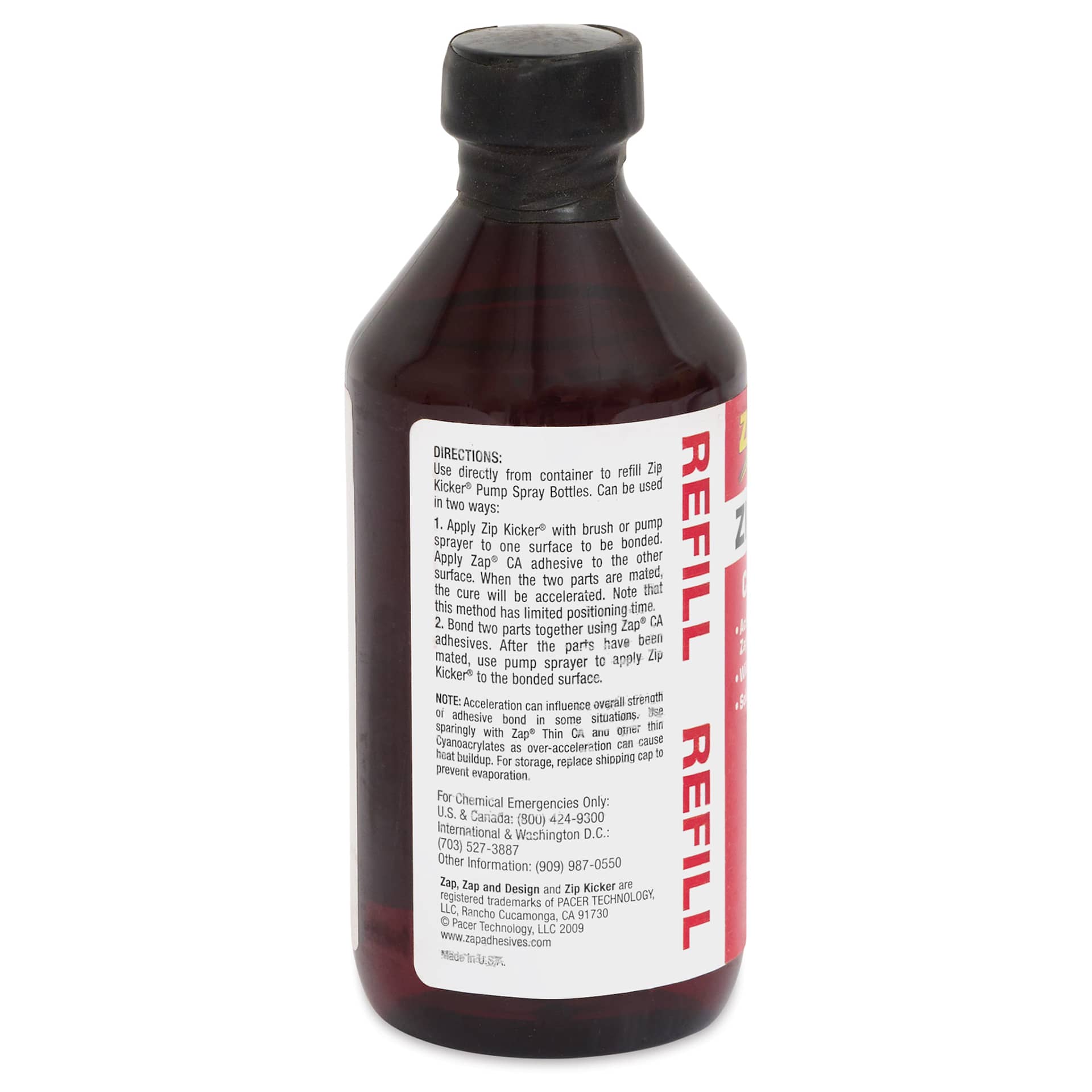 Zip Kicker CA Accelerator - Spray Bottle Refill, side showing usage directions