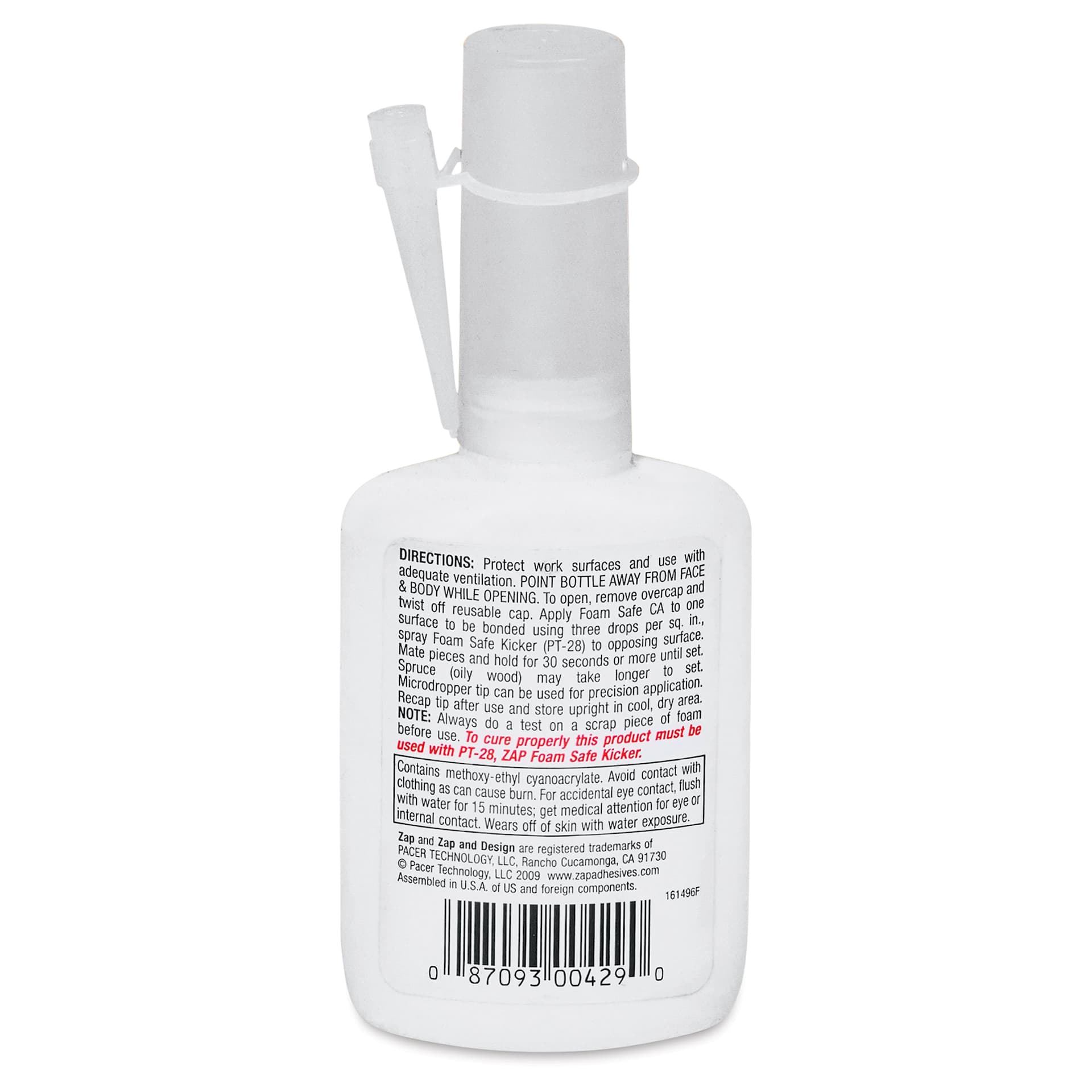 Zap-O Foam Safe CA Adhesive - Odorless, back of the packaging