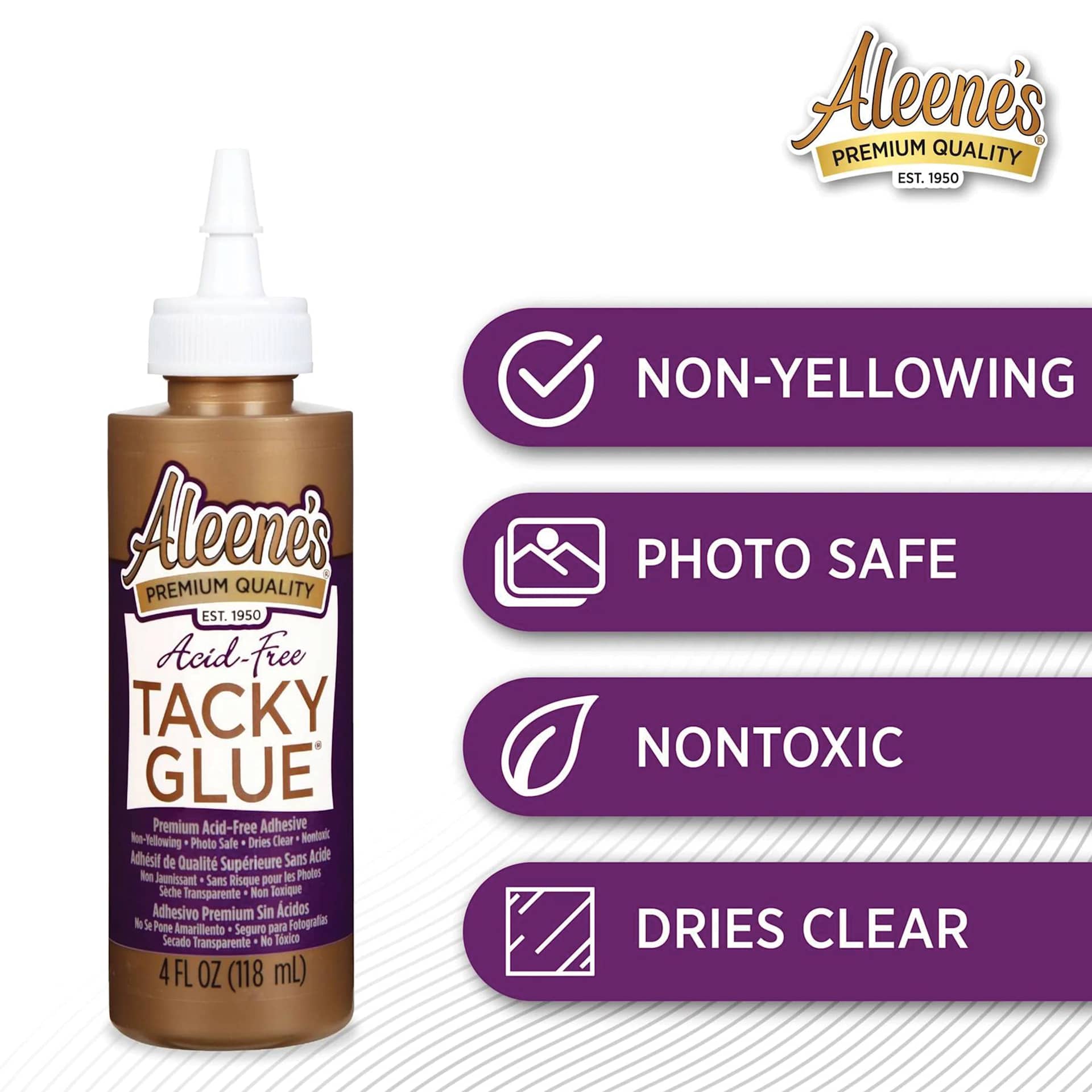 Non-yellowing, photo safe, nontoxic, dried clear.