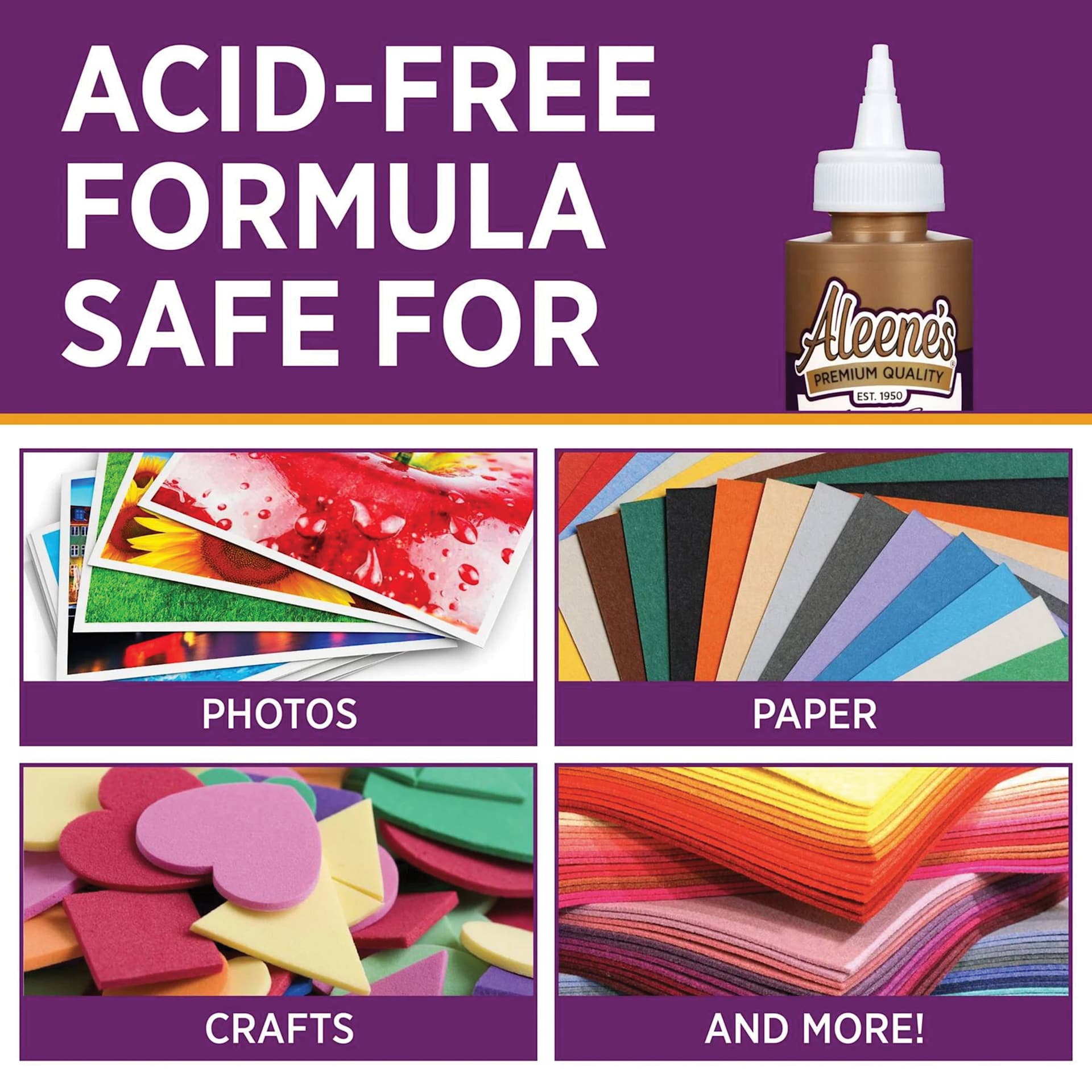 Acid-free formula safe for: photos, paper, crafts, and more!