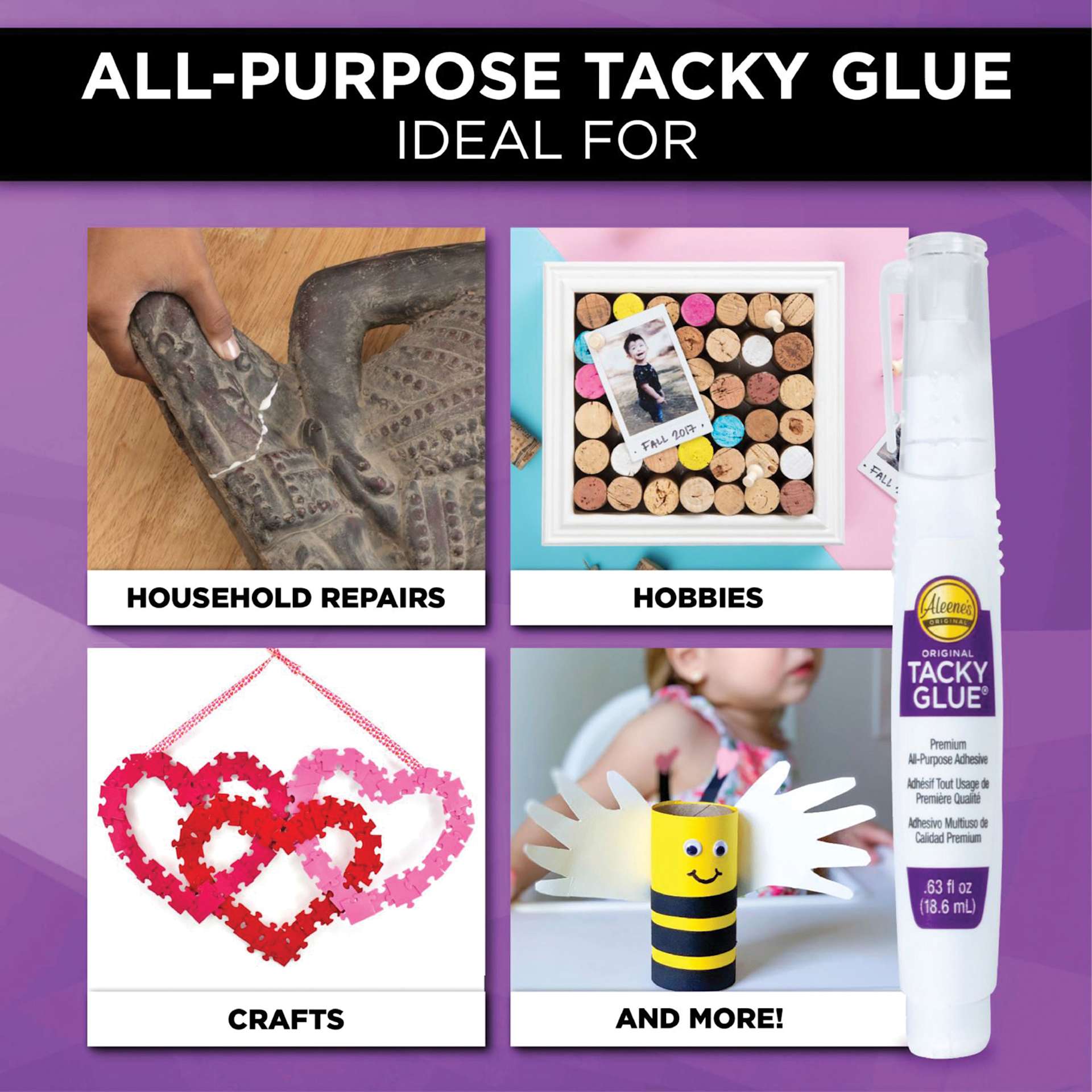 All-purpose tacky glue ideal for household repairs, hobbies, crafts, and more!