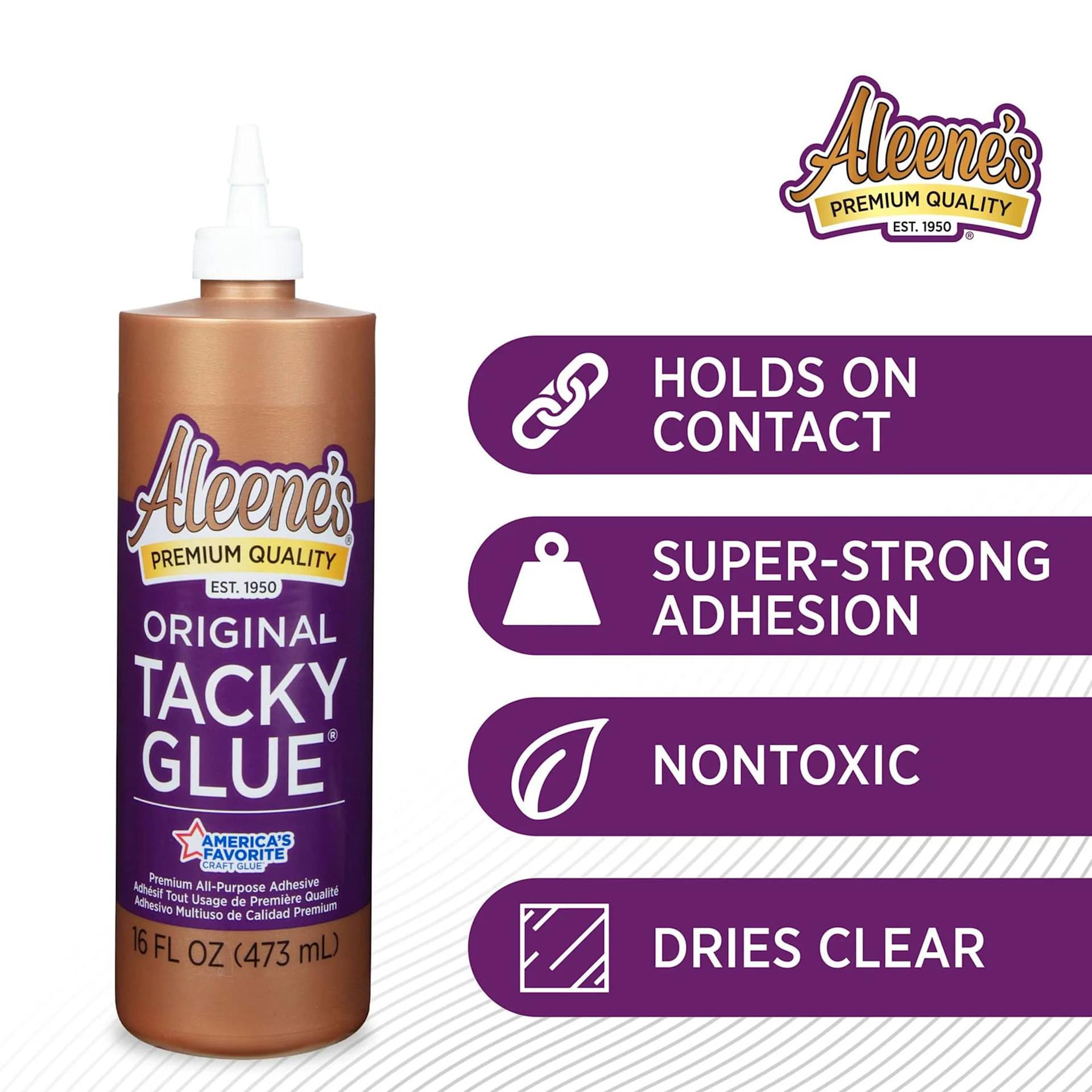 Holds on contact, super-strong-adhesion, nontoxic, dries clear