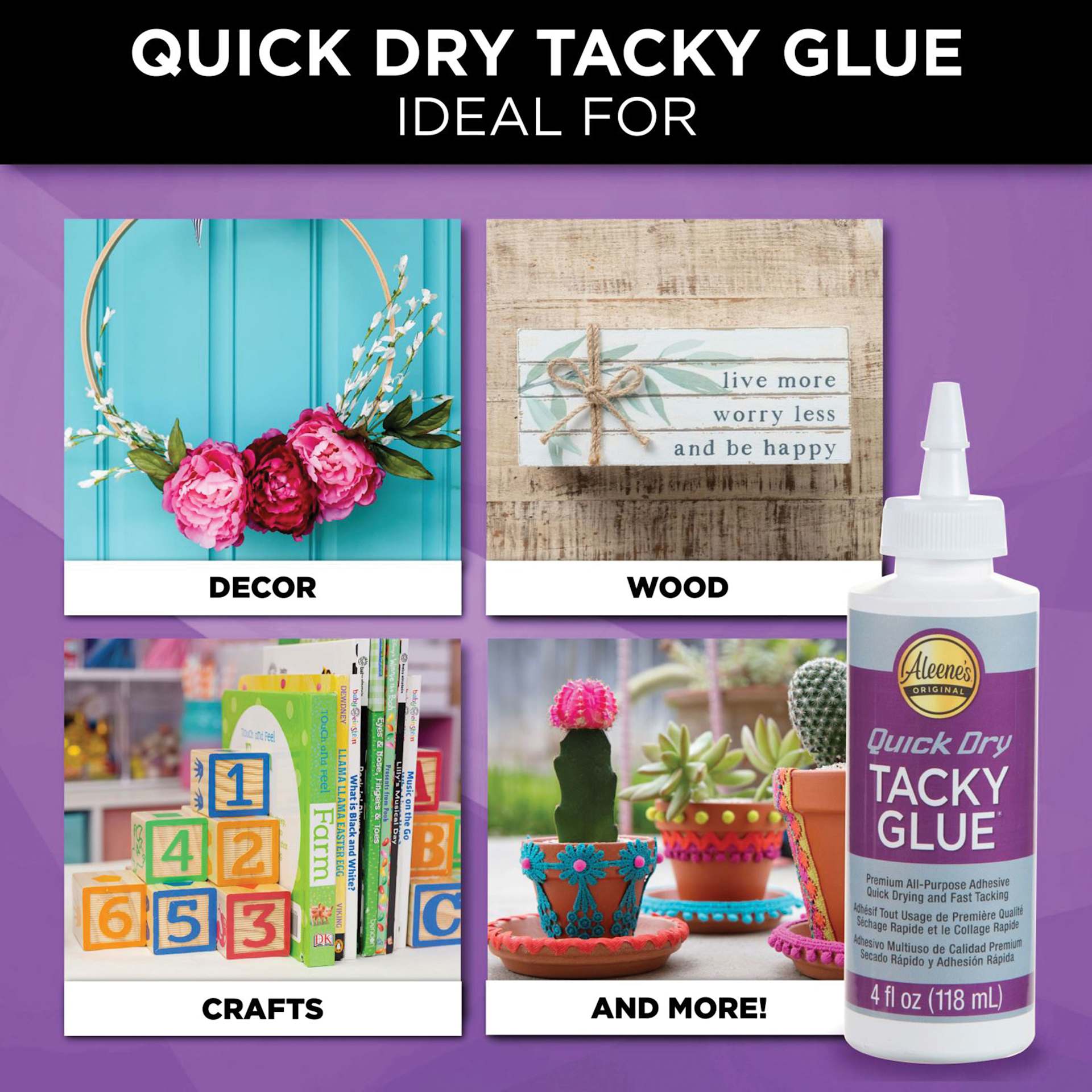 Quick dry tacky glue, ideal for decor, wood, crafts, and more!