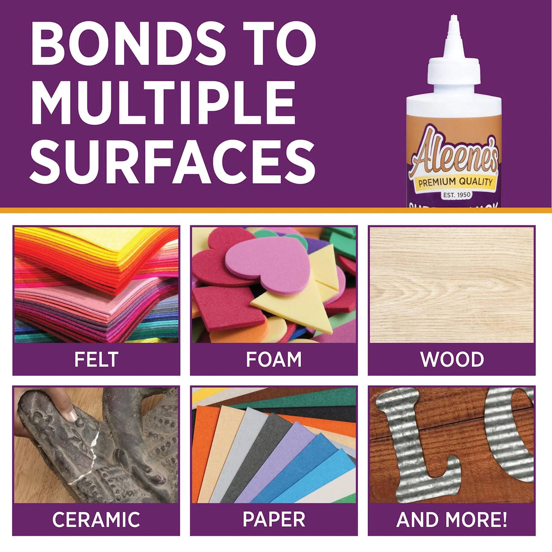 Bonds to multiple surfaces: flet, foam, wood, ceramic, paper, and more!