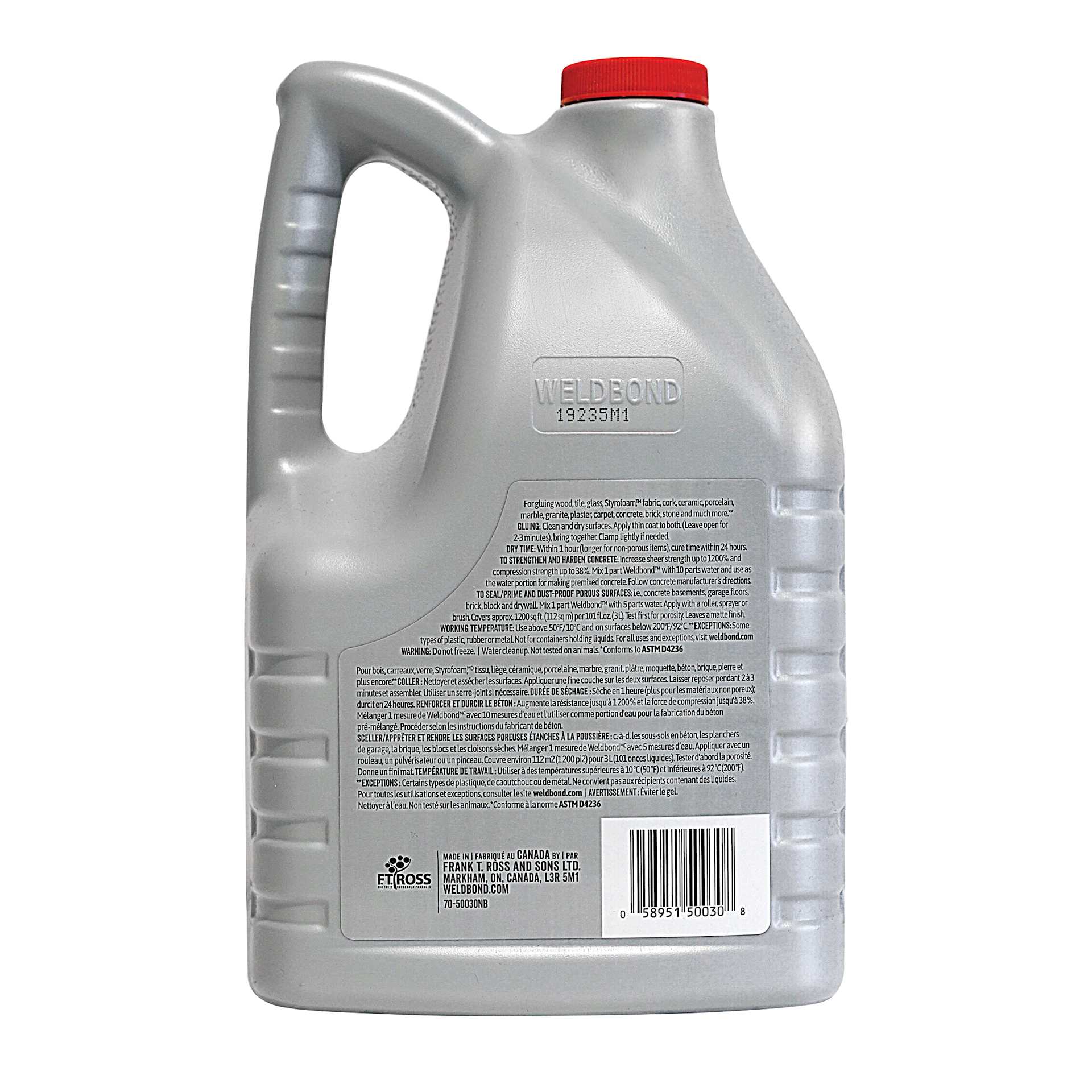 Weldbond Universal Adhesive - 101 oz (3 L) back of jug
