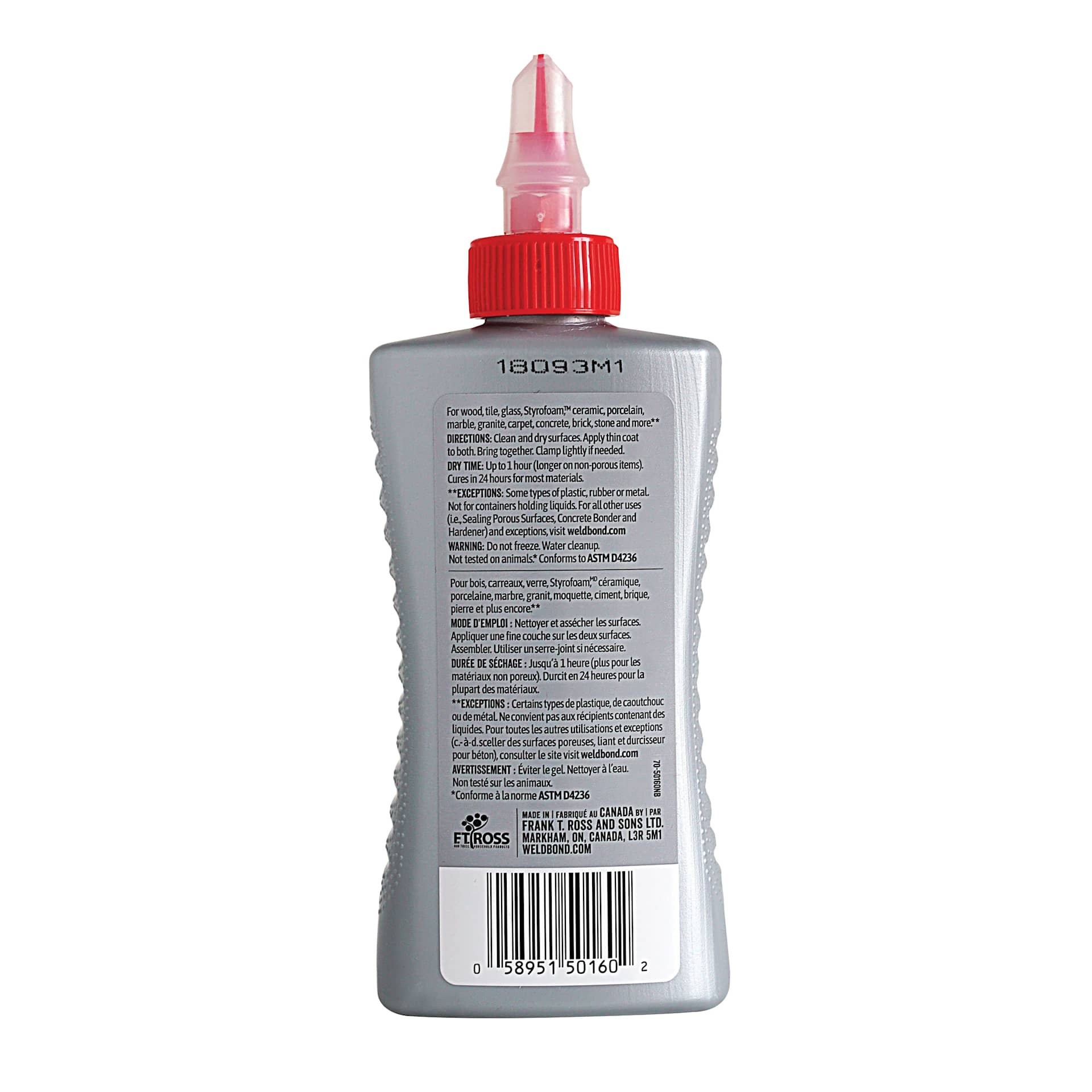Weldbond Universal Adhesive - 2 oz (60 ml) back of bottle