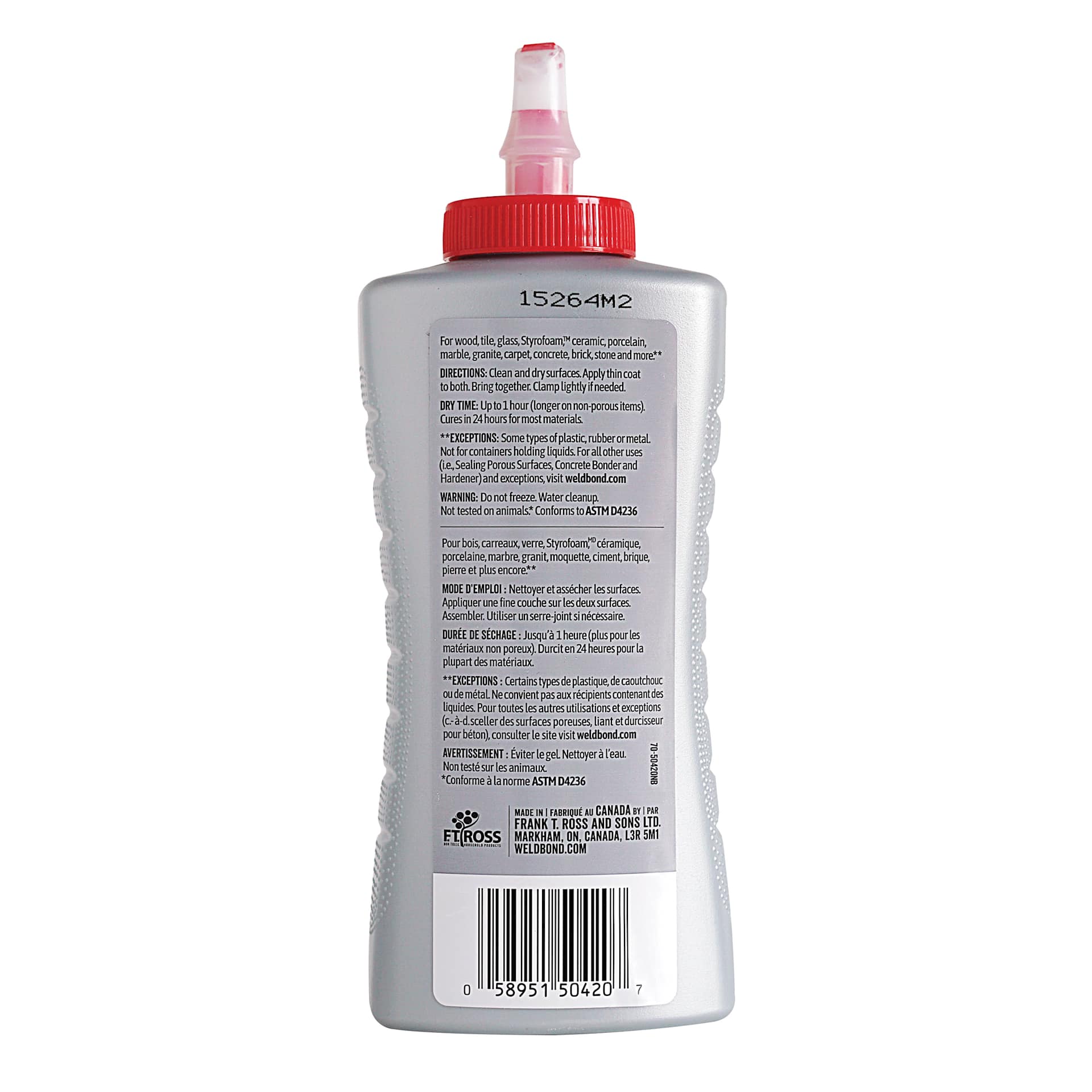 Weldbond Universal Adhesive - 2 oz (60 ml) back of bottle