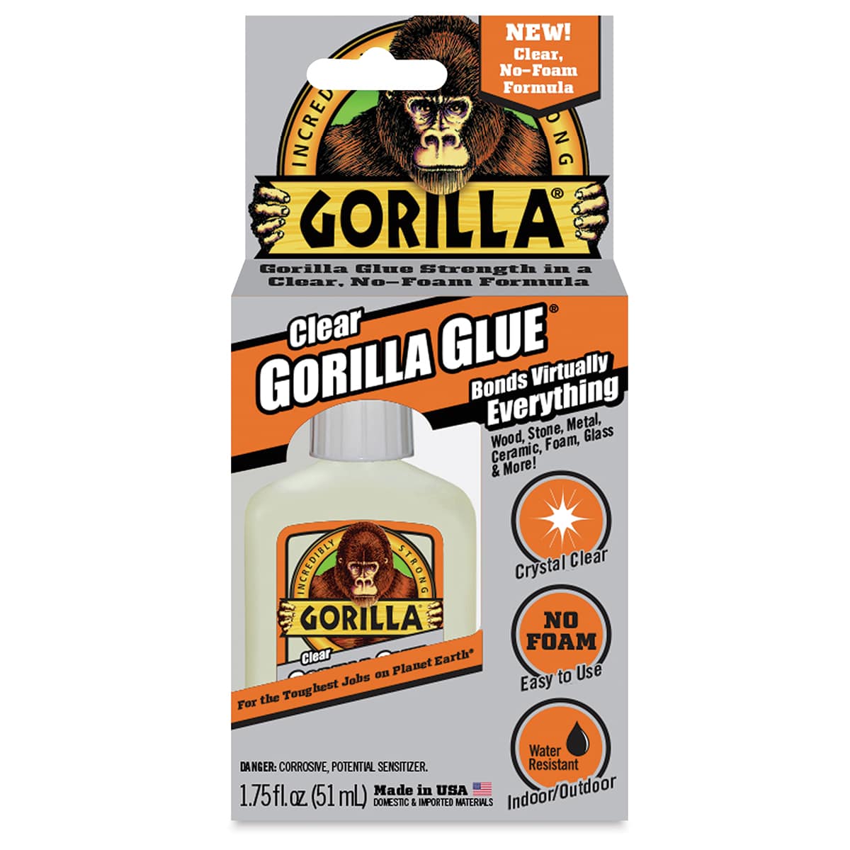 Gorilla Clear Glue - Front of package of 1.75 oz Glue