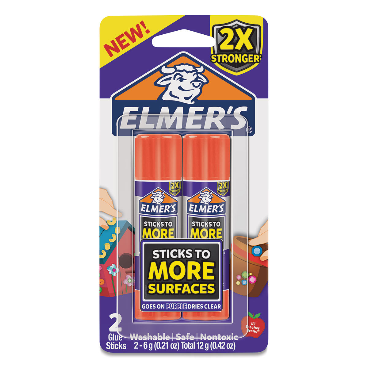 Elmer's Extra Strength Glue Stick - Front of Blister package of 2 .21oz sticks