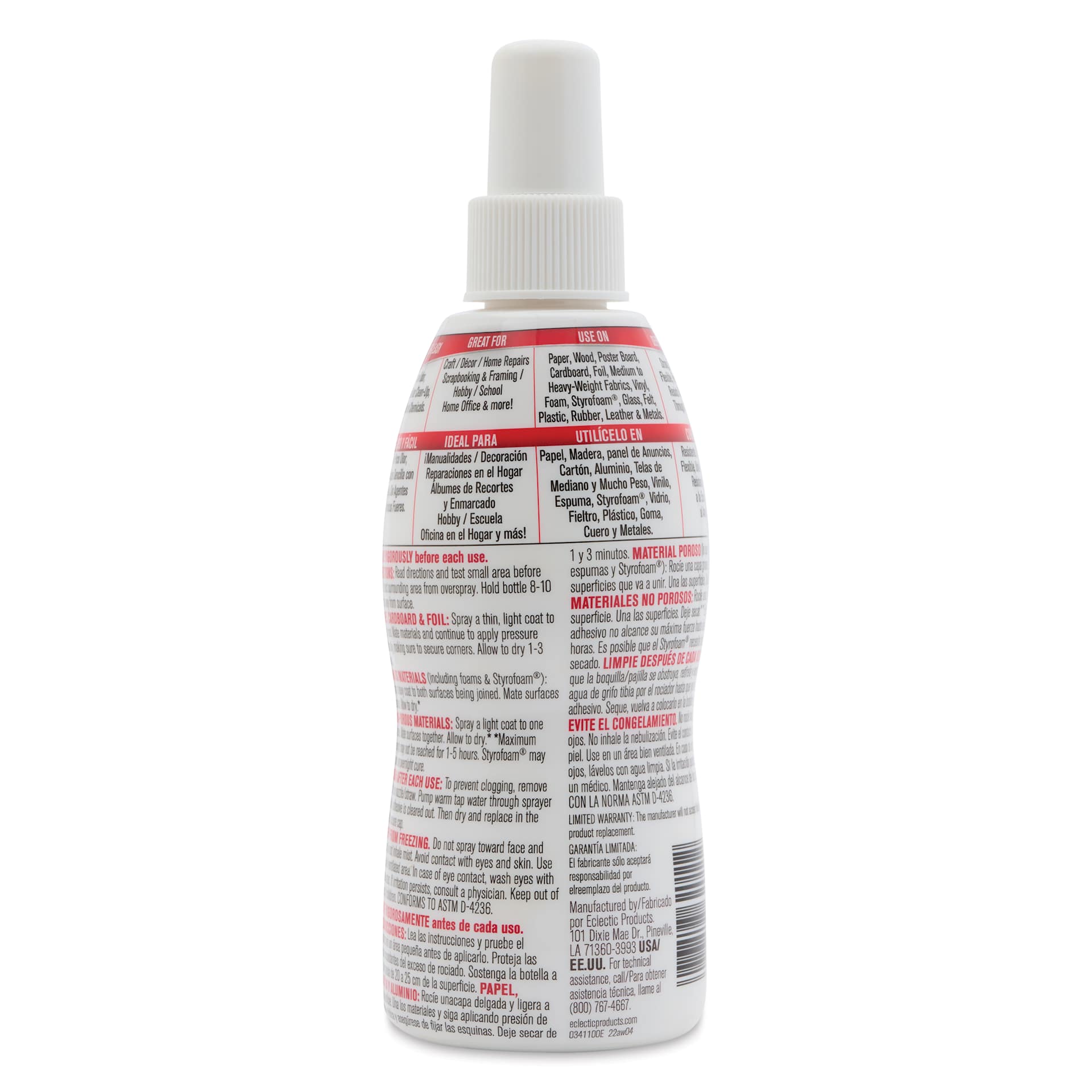 E6000 Spray Adhesive - 8 oz, back of bottle