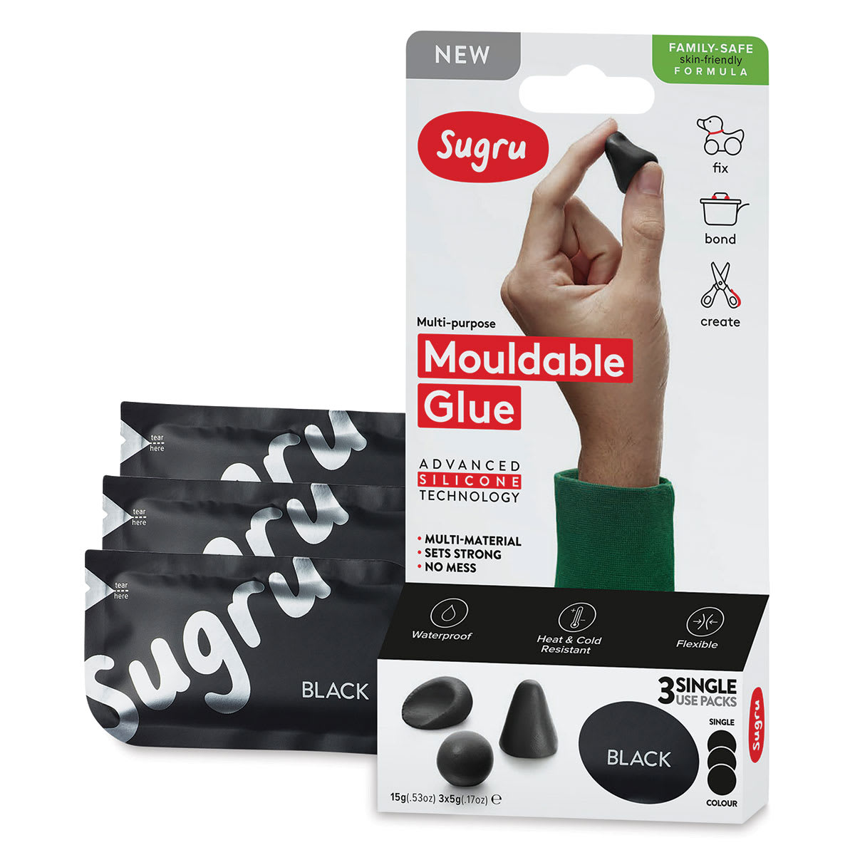 Sugru Mouldable Glue - Pkg of 3, Black