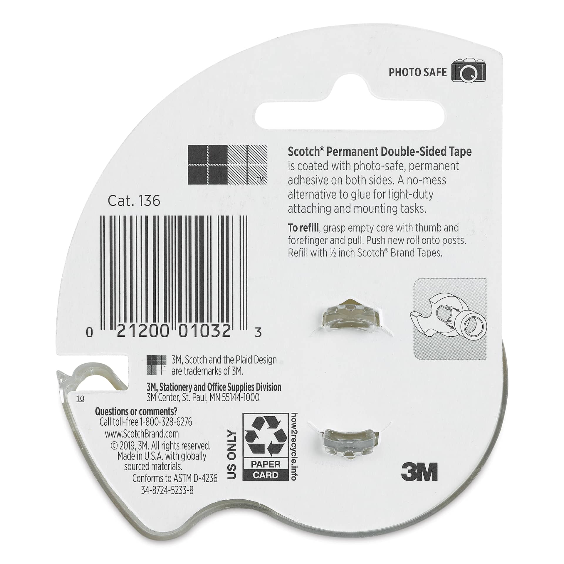 Scotch Permanent Double-Sided Tape - 1/2" x 250", back of the packaging