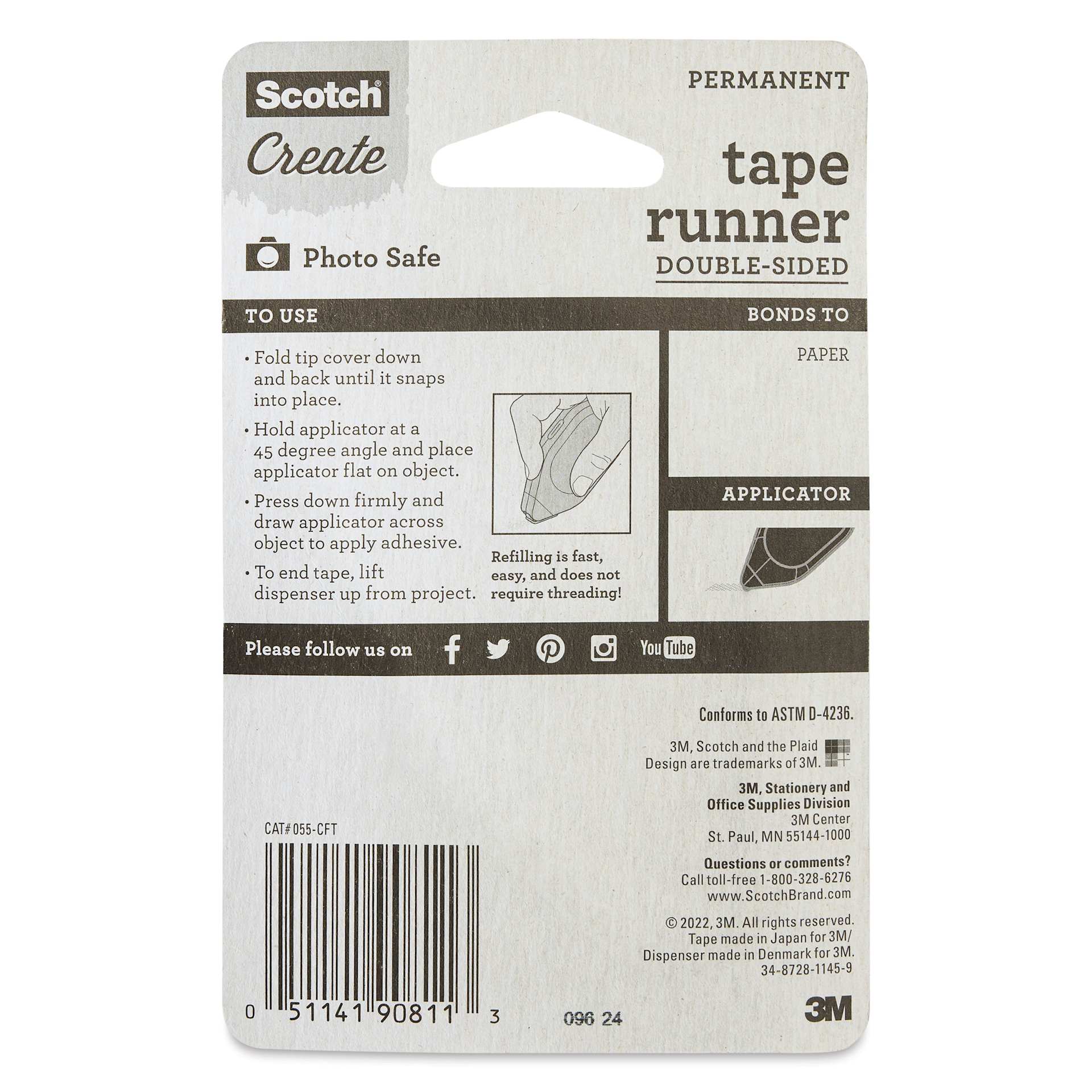 Scotch Permanent Tape Runner - 0.3" x 16.3 yds - back of packaging