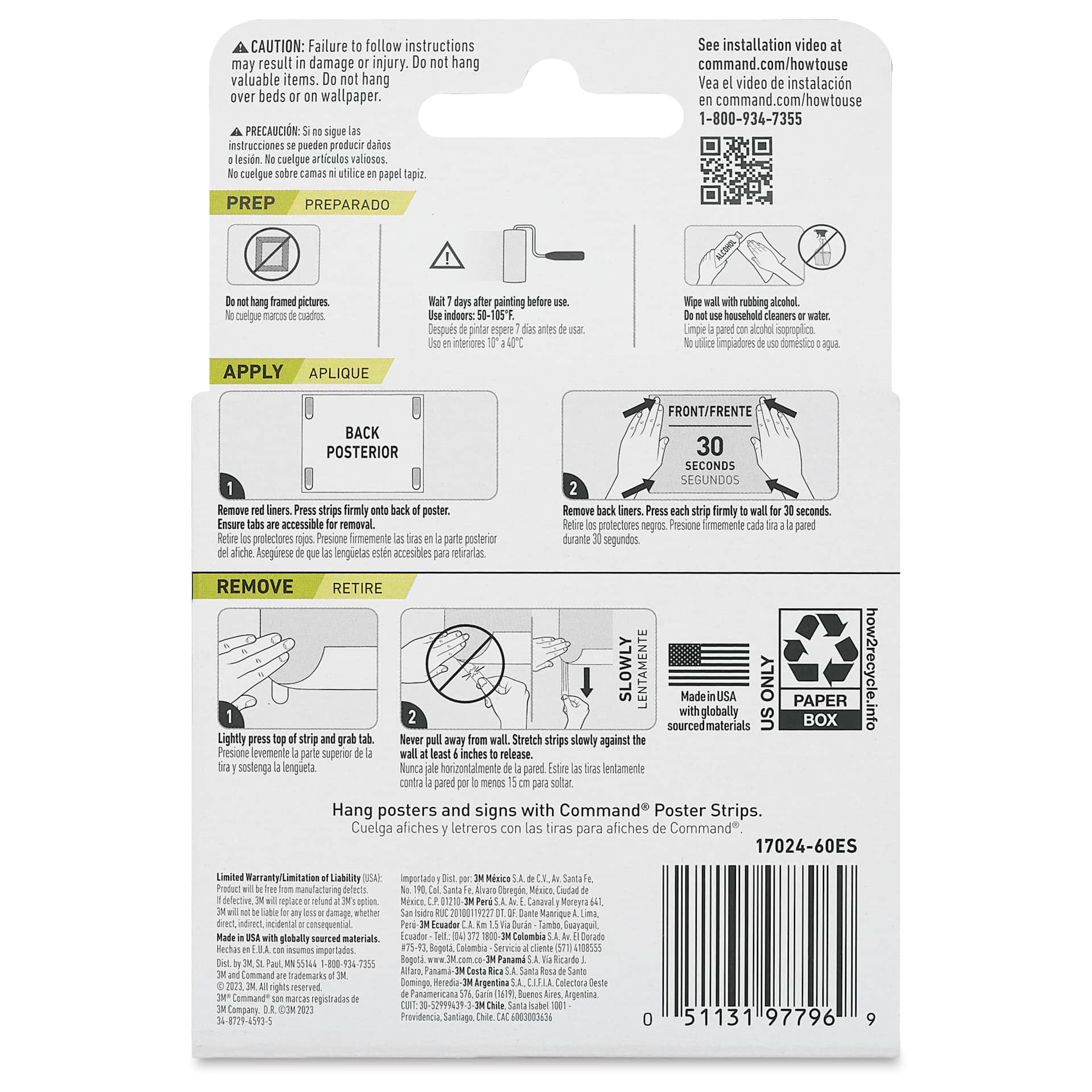 Command Adhesive Poster Strips - Pkg of 60, back of packaging