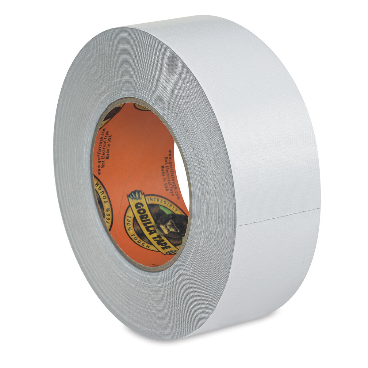 Gorilla Tape - White tape roll standing upright showing surface and core