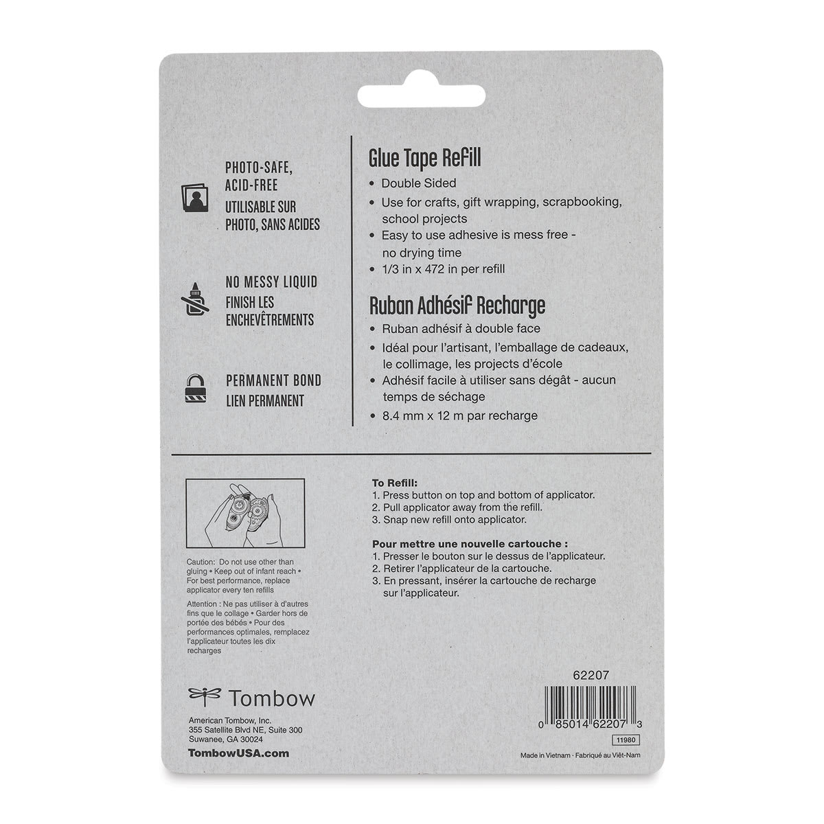 Tombow Mono Adhesive - Permanent Refill, Pkg of 3 back of package