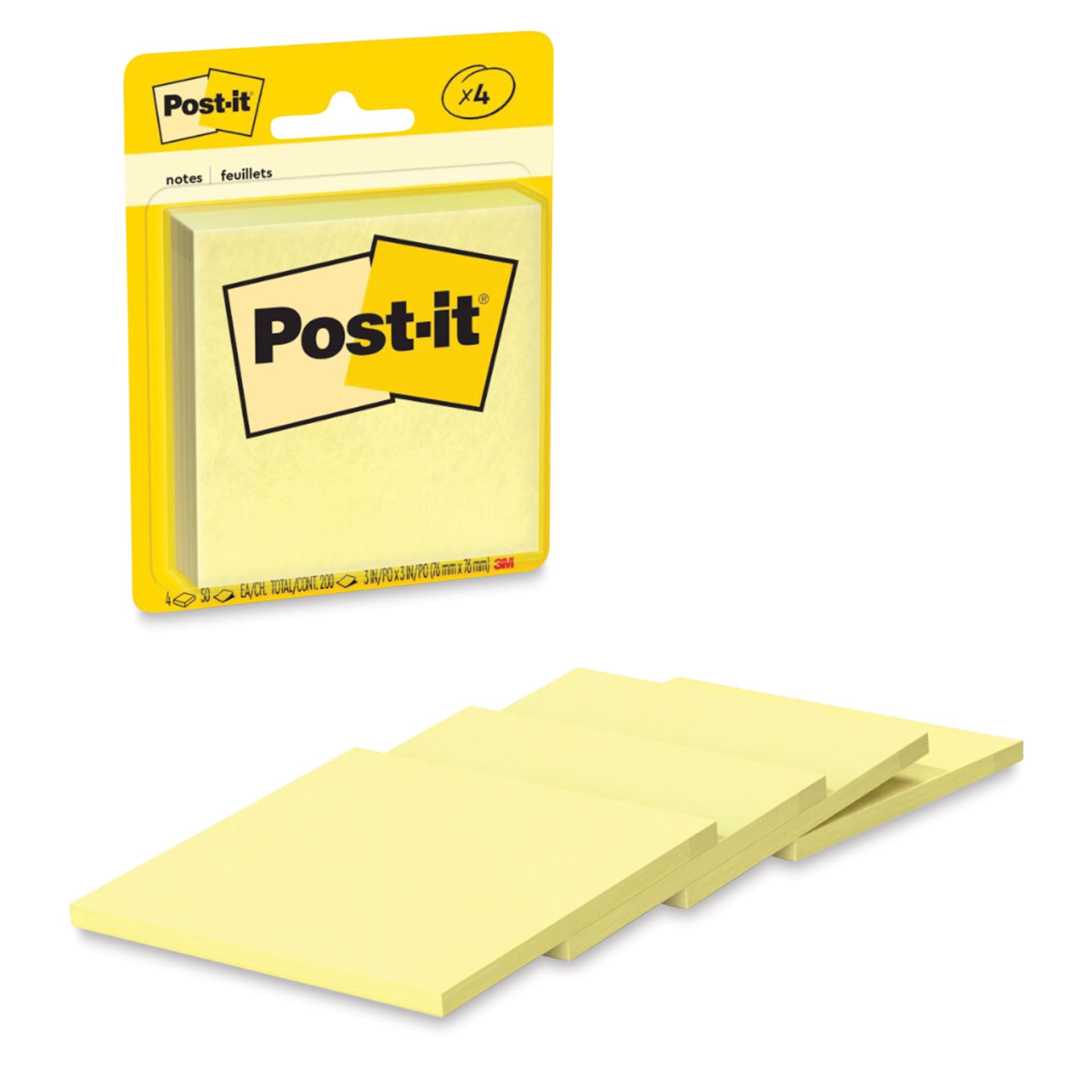 Post-it Notes - Pkg of 4, Canary Yellow, 3" x 3" contents