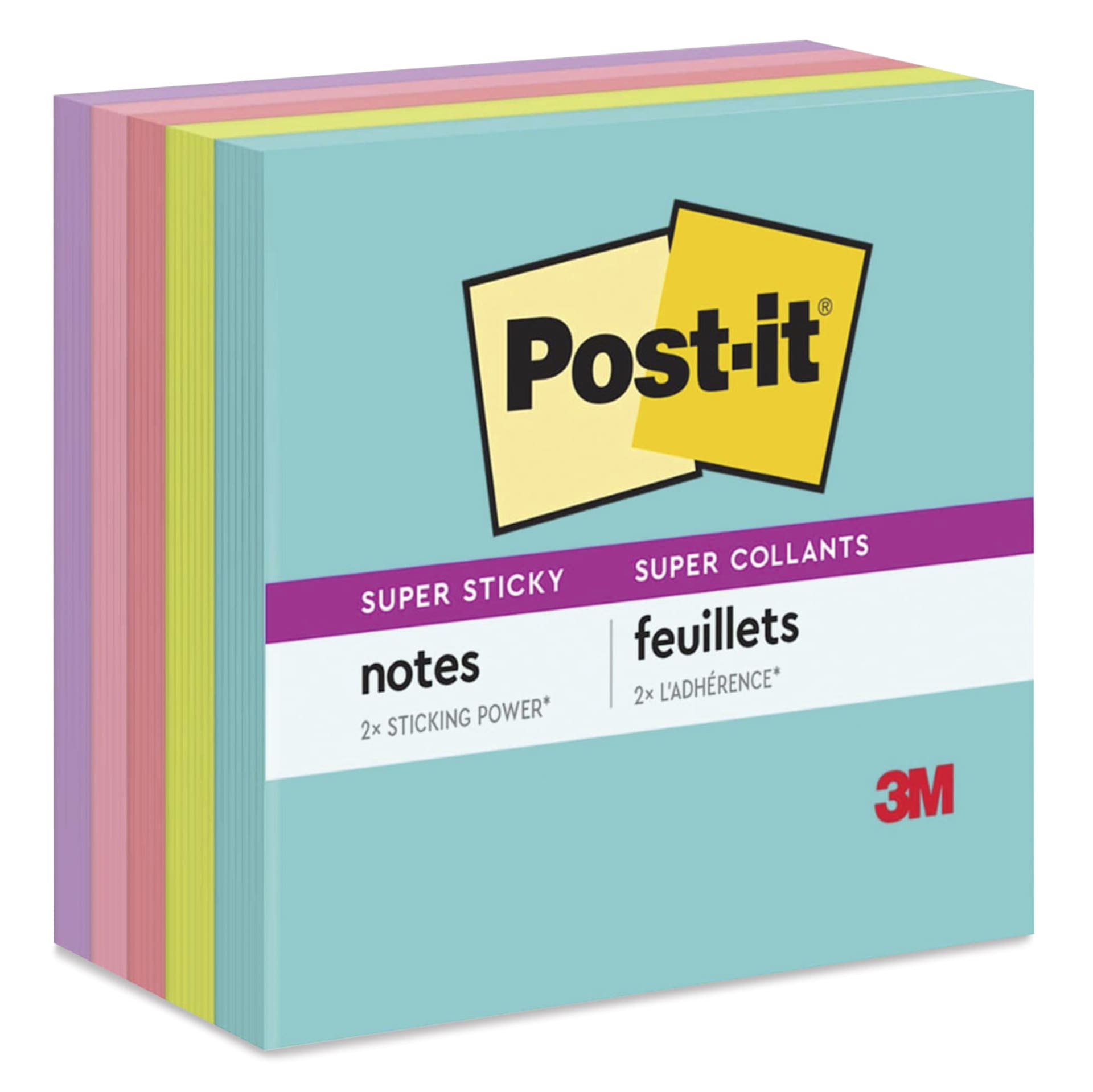 Post-it Super Sticky Notes - 3" x 3", Supernova Neons Collection, Blank, Pkg of 5