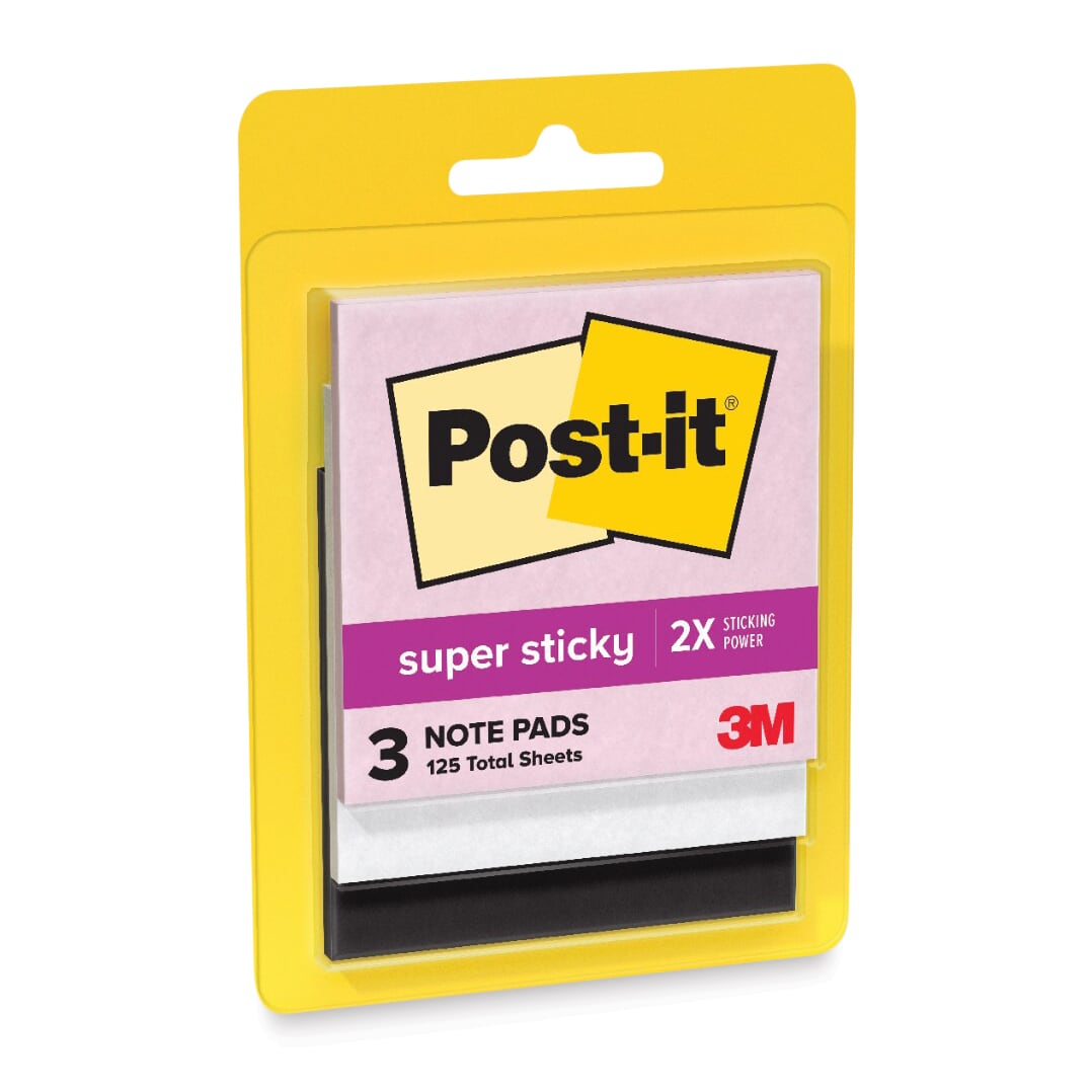 Post-it Super Sticky Notes - Pkg of 3, 3" x 3", Simply Serene Collection, Blank front of packaging