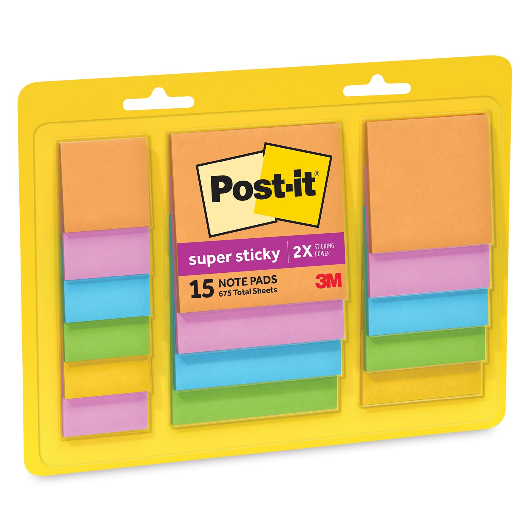 Post-it Super Sticky Notes - Pkg of 15, Assorted Sizes, Energy Boost Collection Assortment front of packaging