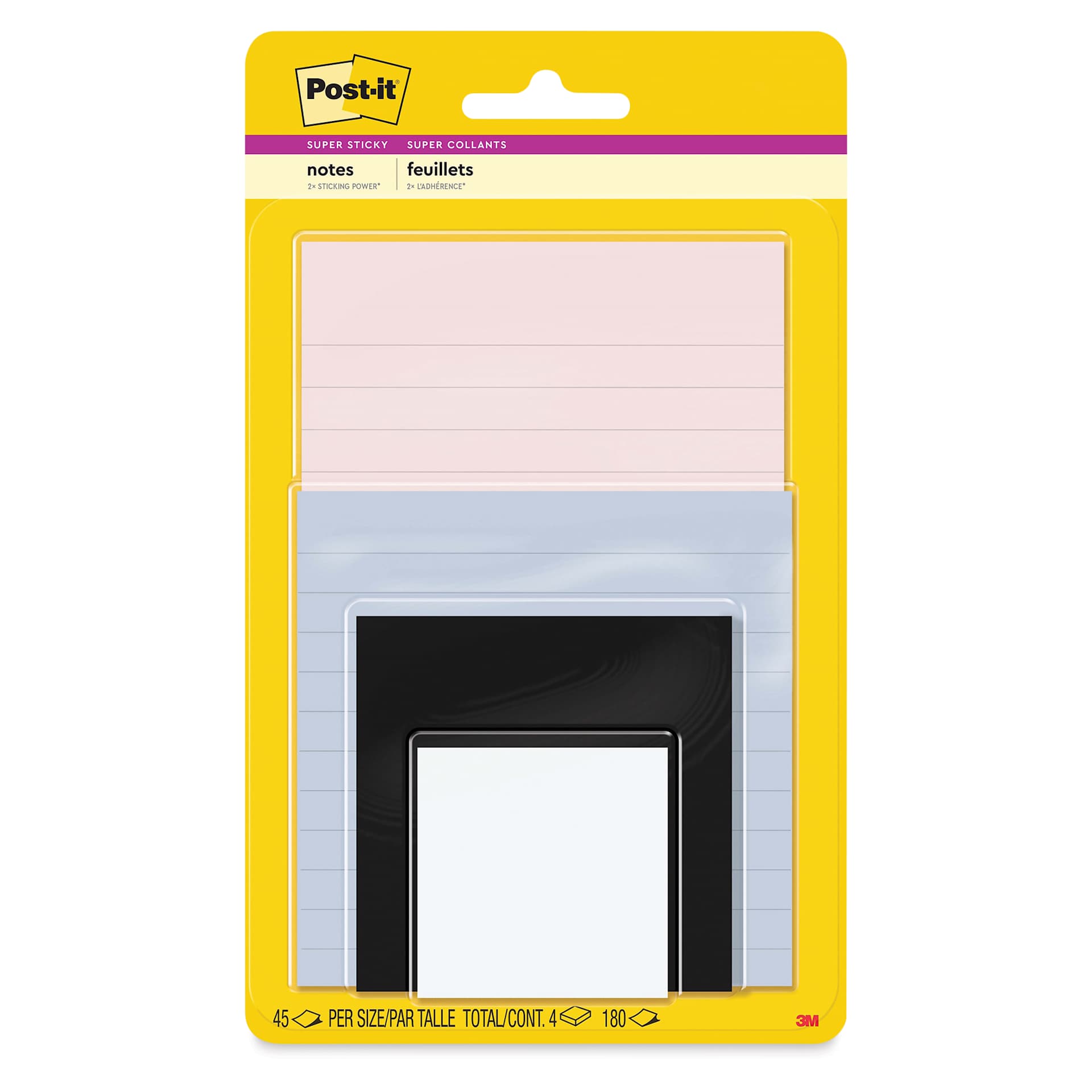 Post-it Super Sticky Notes - Pkg of 4, Assorted Sizes, Simply Serene Collection Assortment front of packaging