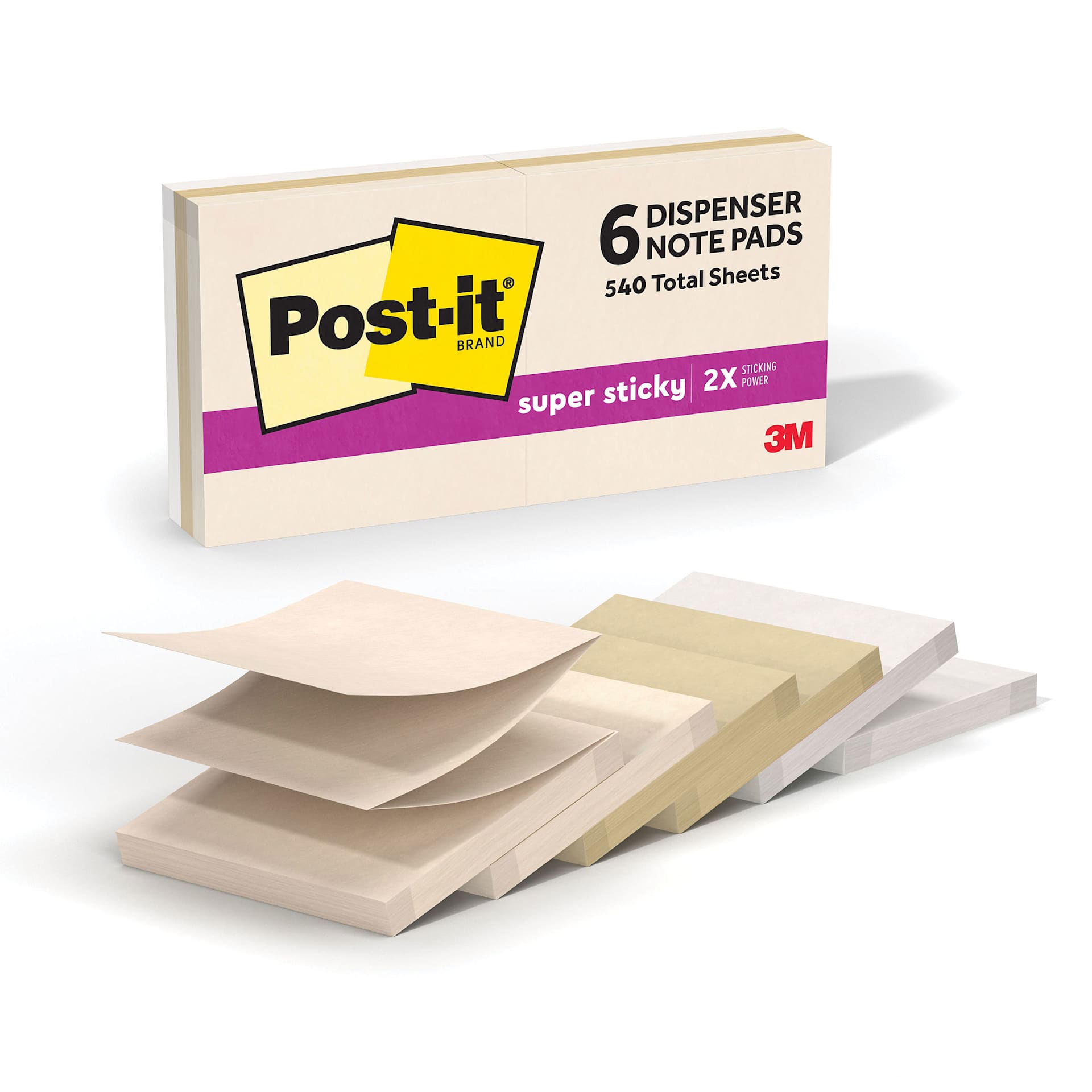 Post-It Super Sticky Pop-Up Notes - Pkg of 6, 3" x 3", Neutrality Collection, Blank, contents