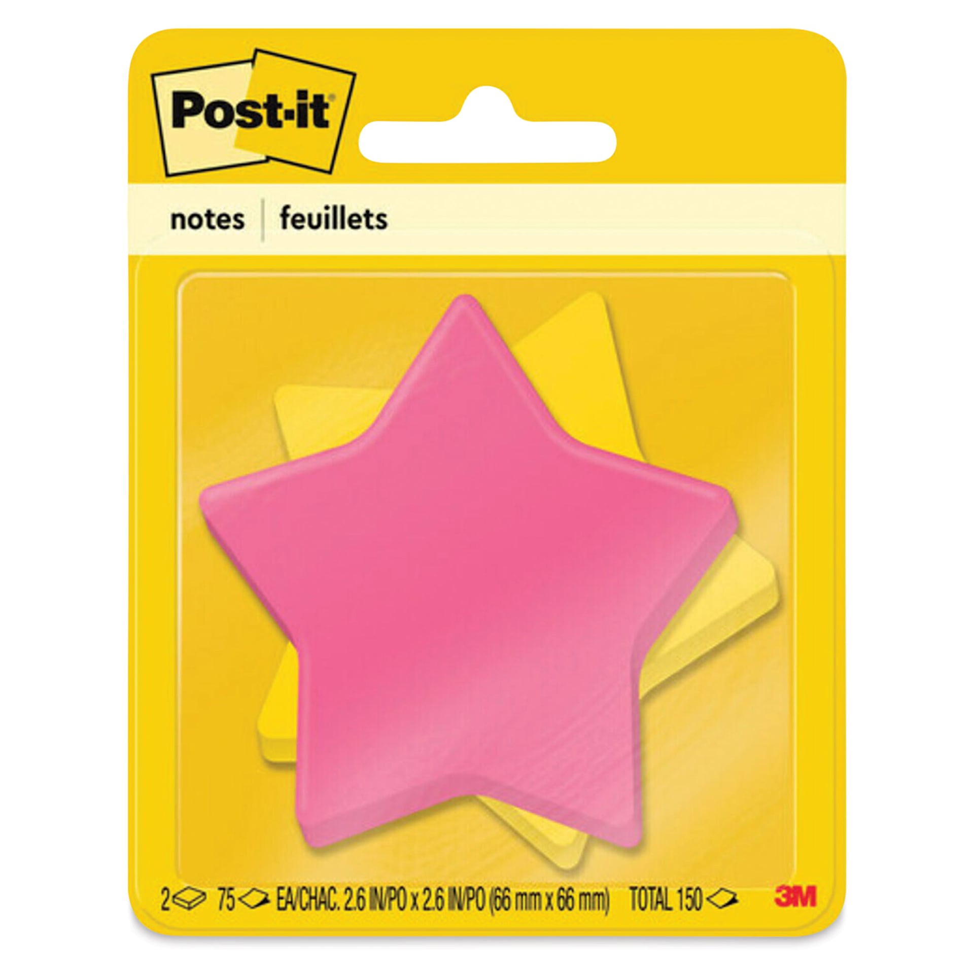 Post-it Note Shapes - Star, Pkg of 2, 3" x 3" (front of packaging)