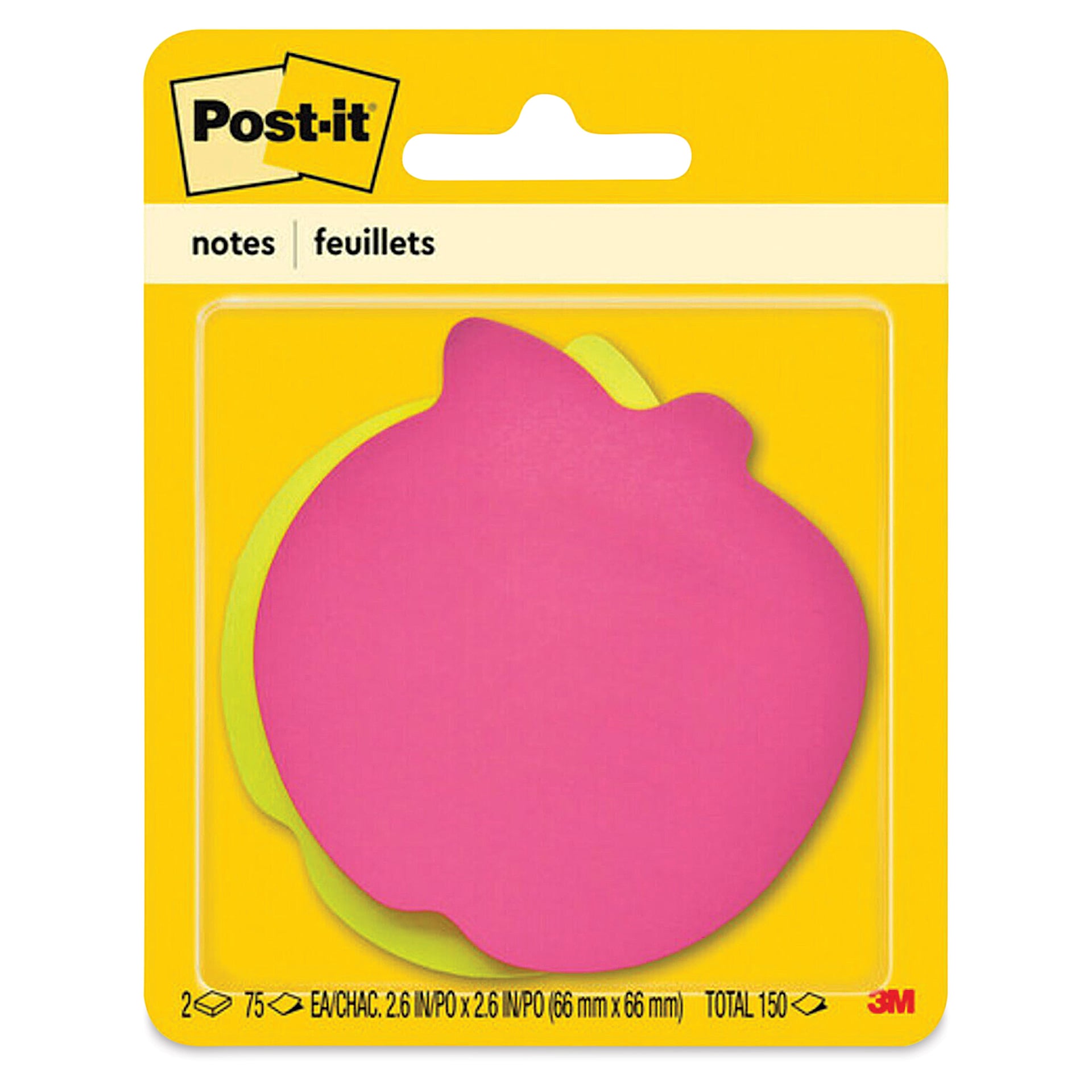 Post-it Note Shapes - Apple, Pkg of 2, 3" x 3" (front of packaging)