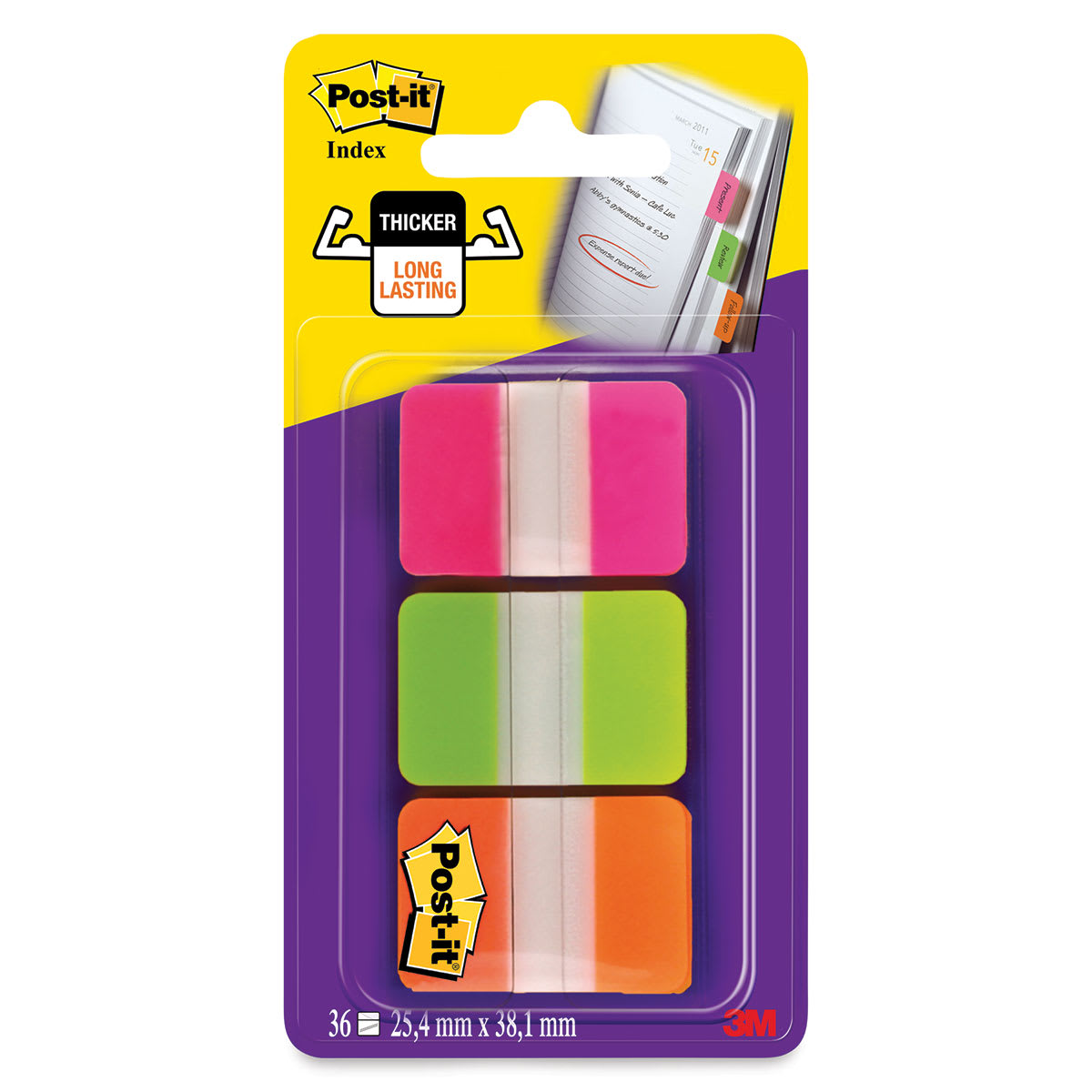 Post-it Tabs - Front of blister package of 36 Neon Colors