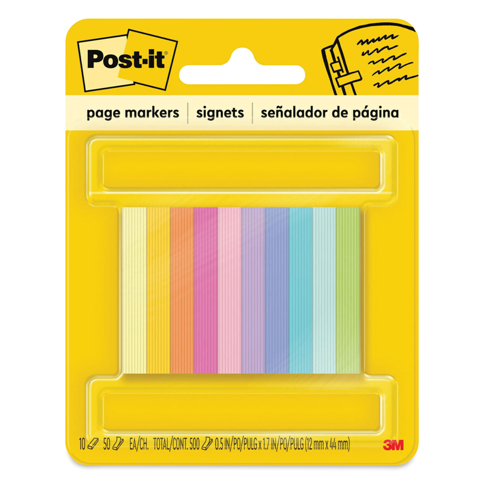 Post-it Page Markers - Pkg of 10, 1/2" x 1-7/10" front of packaging