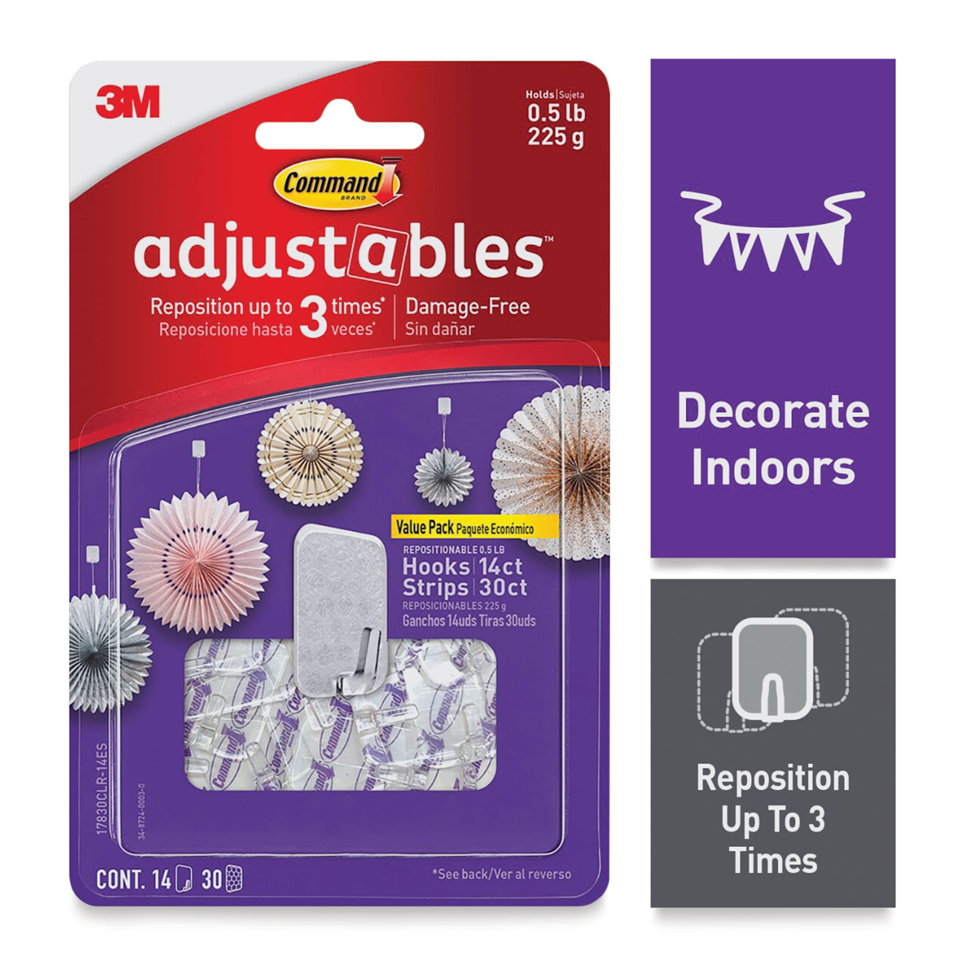 Decorate indoors, reposition up to 3 times