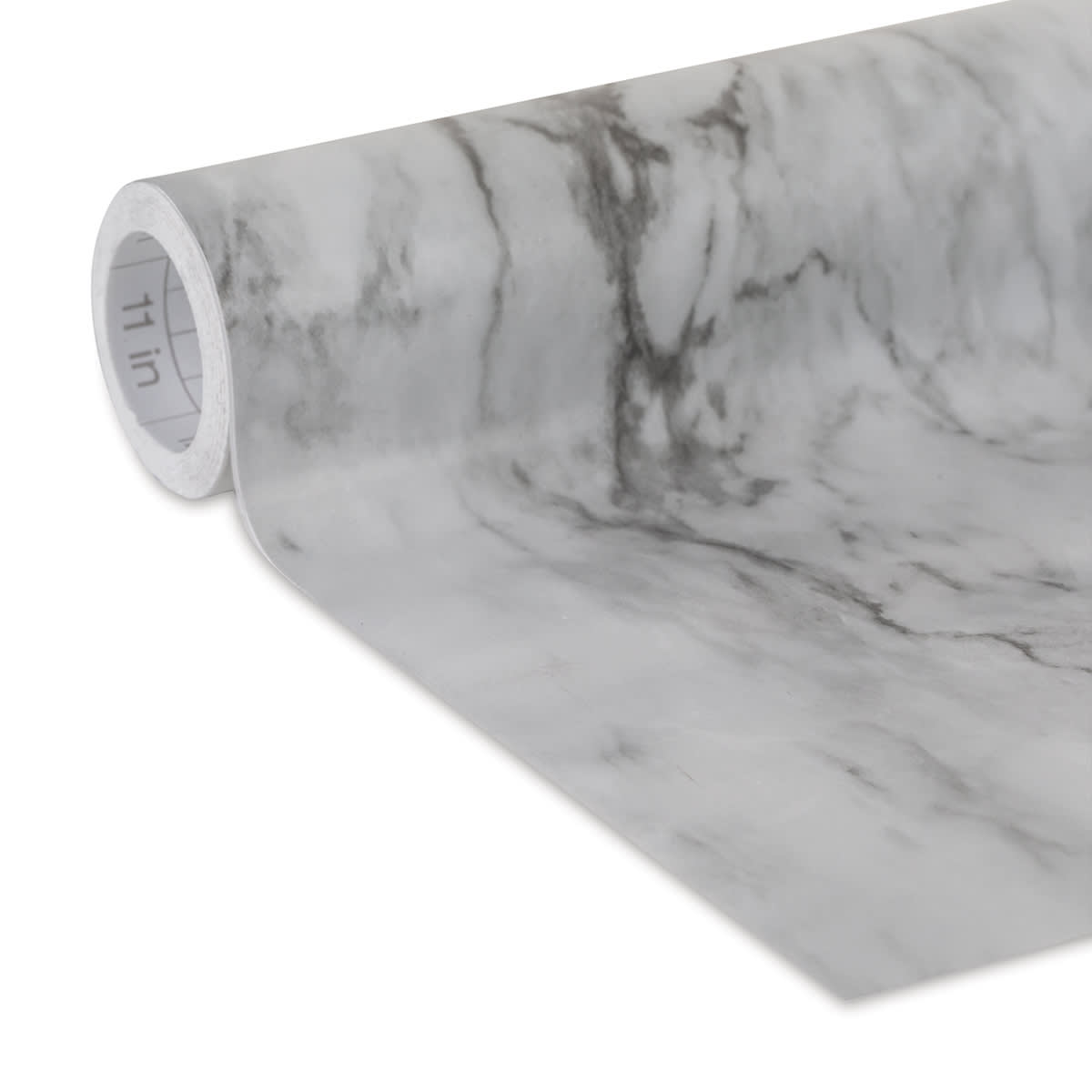 Duck EasyLiner Adhesive Laminate - Closeup of slightly unrolled permanent Gray Marble pattern 