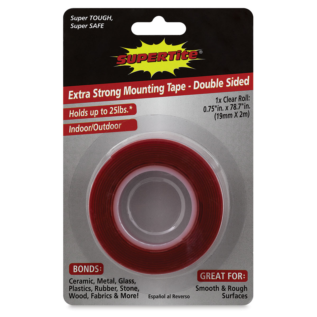 Supertite Double-Sided Extra Strong Clear Mounting Tape, 3/4" x 78-7/10", Roll, Front Of Package