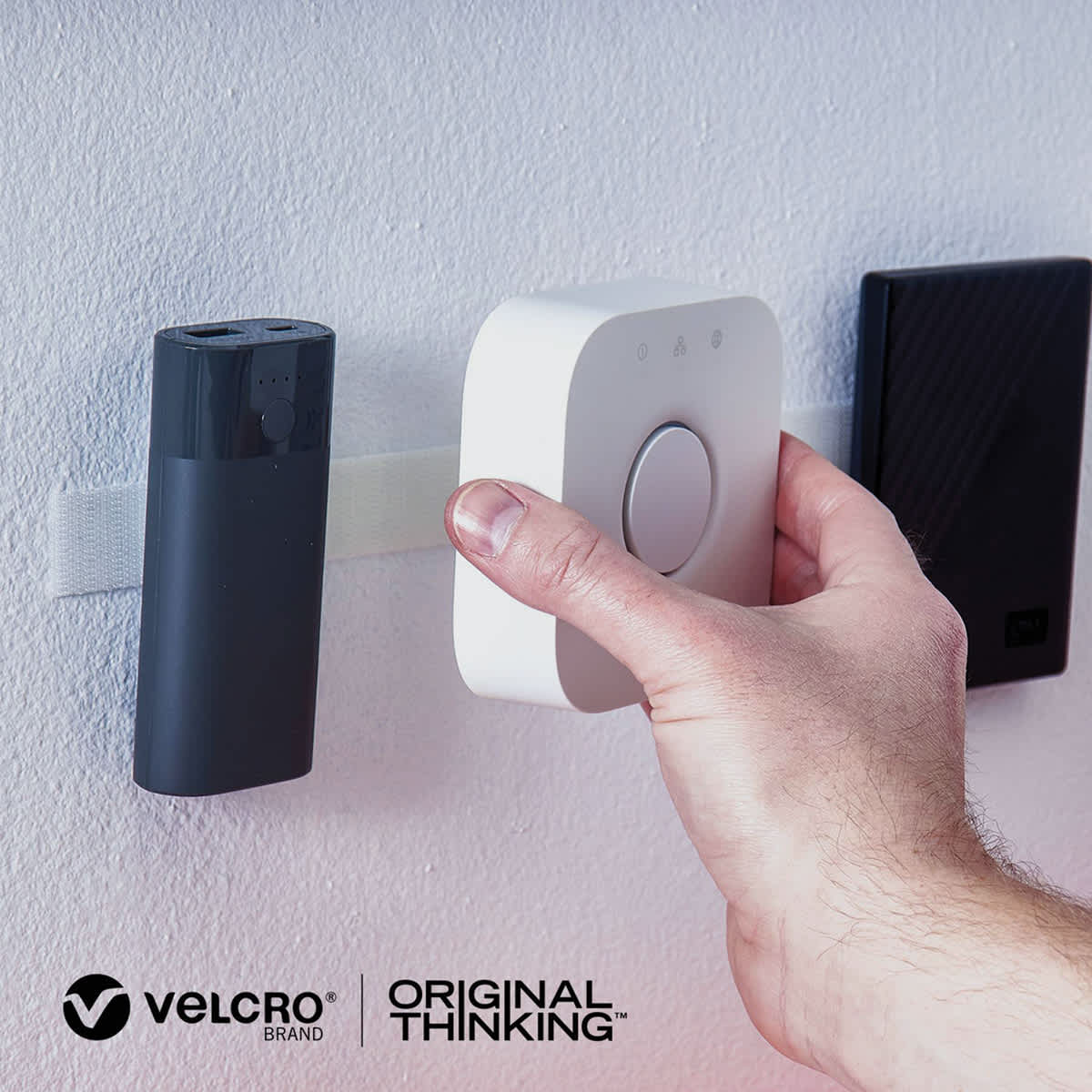 Velcro Brand ECO Collection Tape, White, 3 ft x 7/8", Attached To Wall