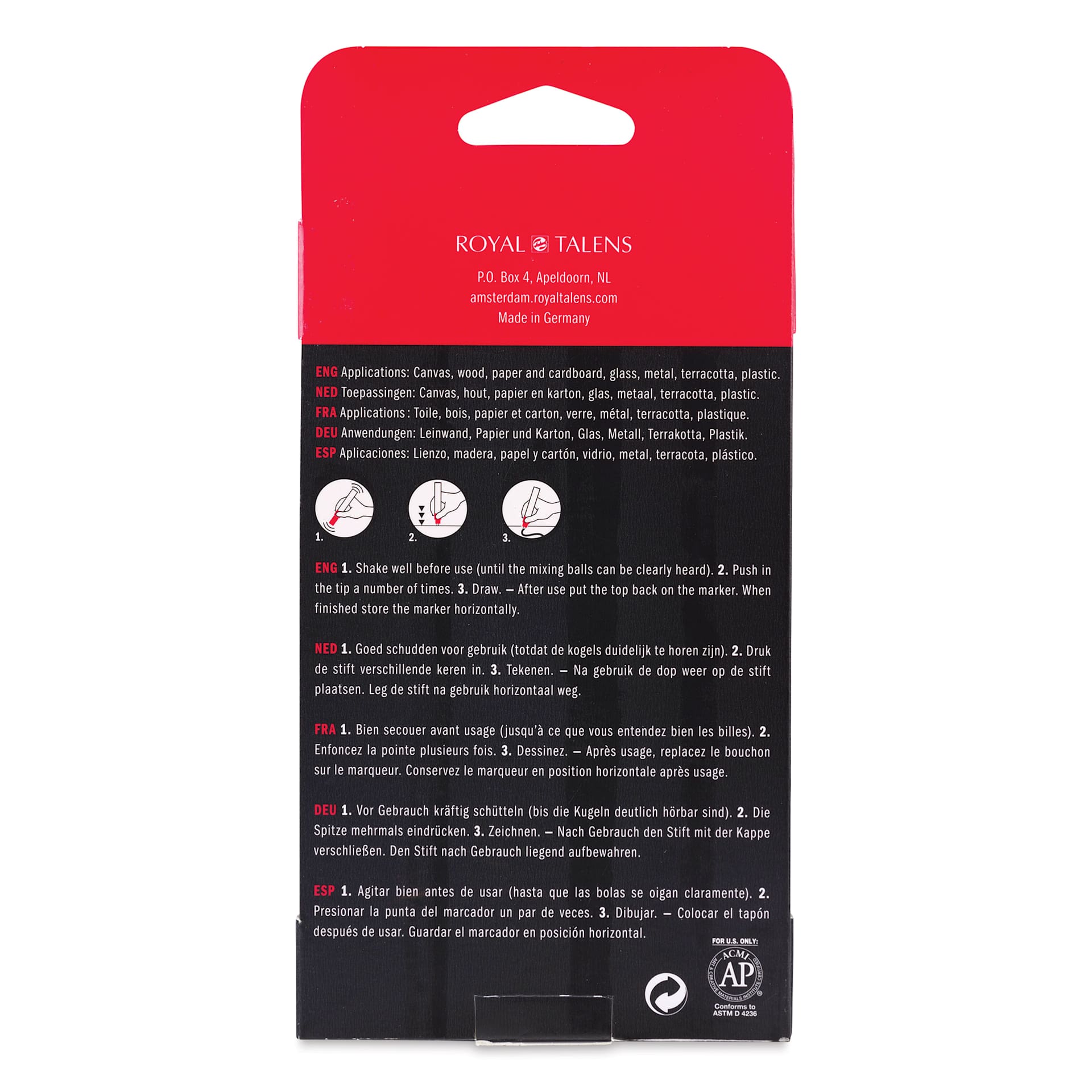 Amsterdam Acrylic Marker - Metallic Colors, Set of 3, back oft he packaging