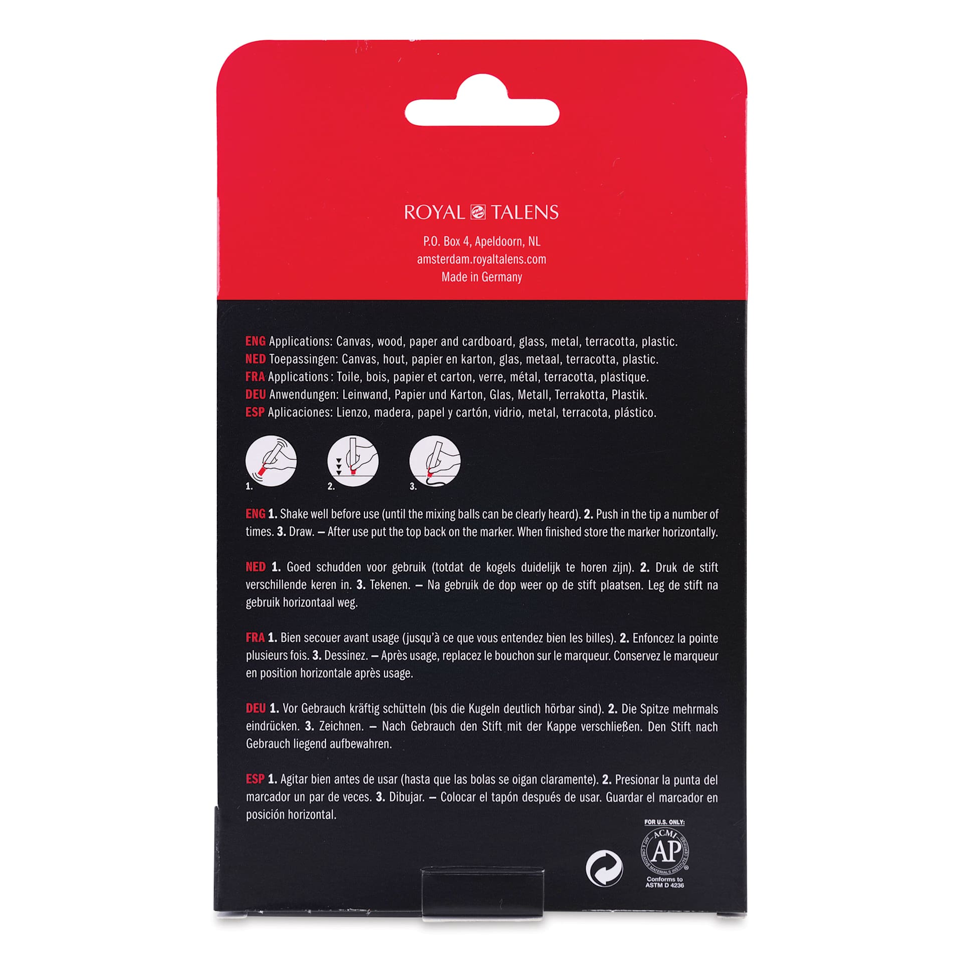 Amsterdam Acrylic Marker - Introduction Colors, Set of 4, back of the packaging