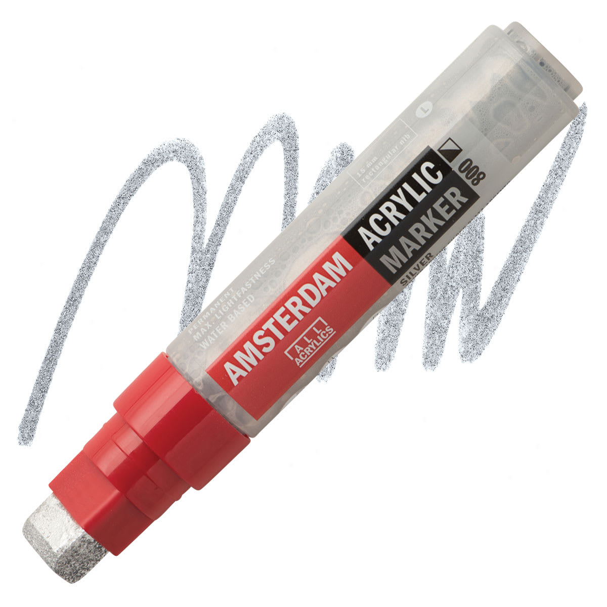 Amsterdam Acrylic Marker - Silver, 15 mm marker and swatch