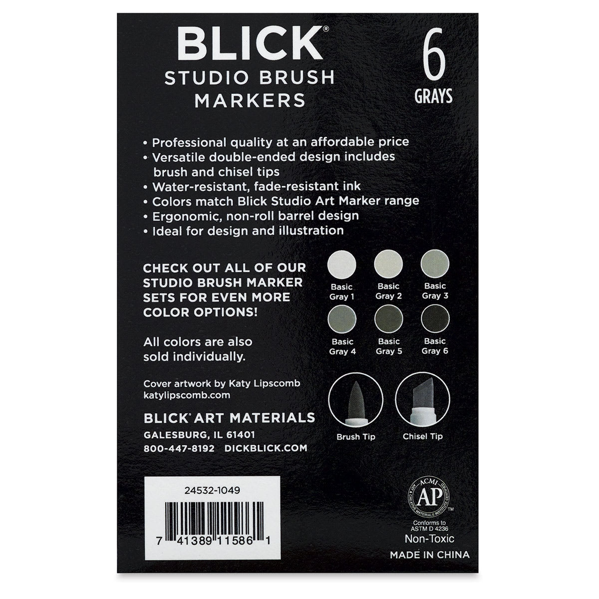Blick Studio Brush Markers - Gray Colors, Set of 6 (Back of package)