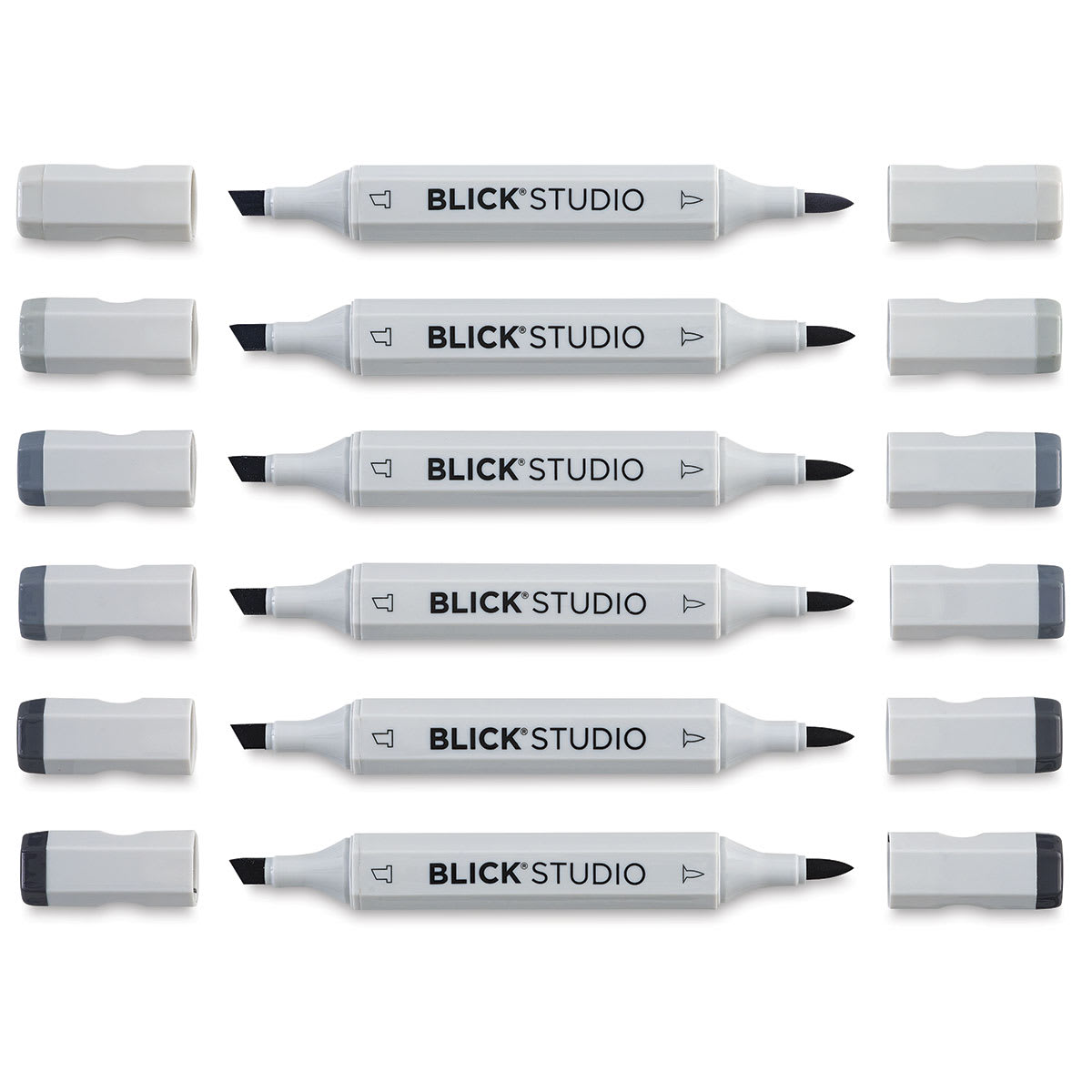 Blick Studio Brush Markers - Gray Colors, Set of 6 (with caps off)