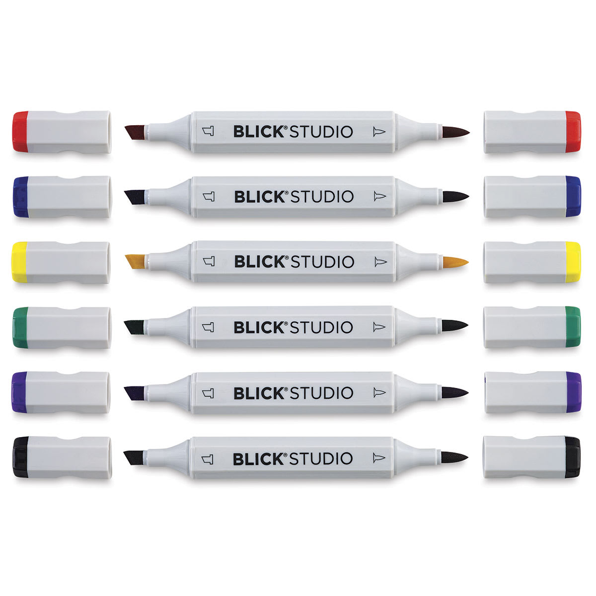 Blick Studio Brush Markers - Assorted Colors, Set of 6 - with caps off