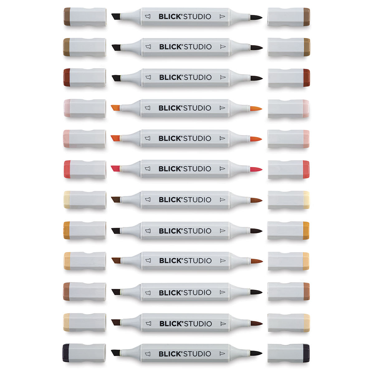 Blick Studio Brush Markers -  Portrait Colors, Set of 12 (with caps off)