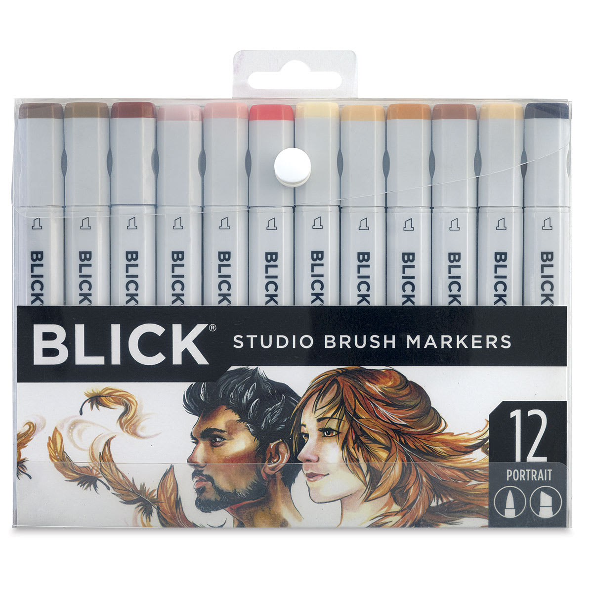 Blick Studio Brush Markers -  Portrait Colors, Set of 12. Front of package.