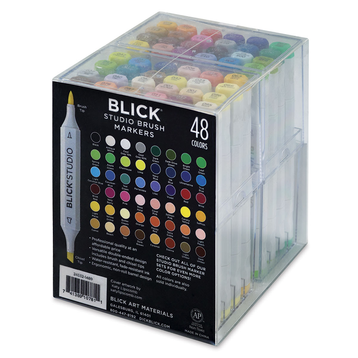Blick Studio Brush Markers - Assorted Colors, Set of 48 - back of packaging